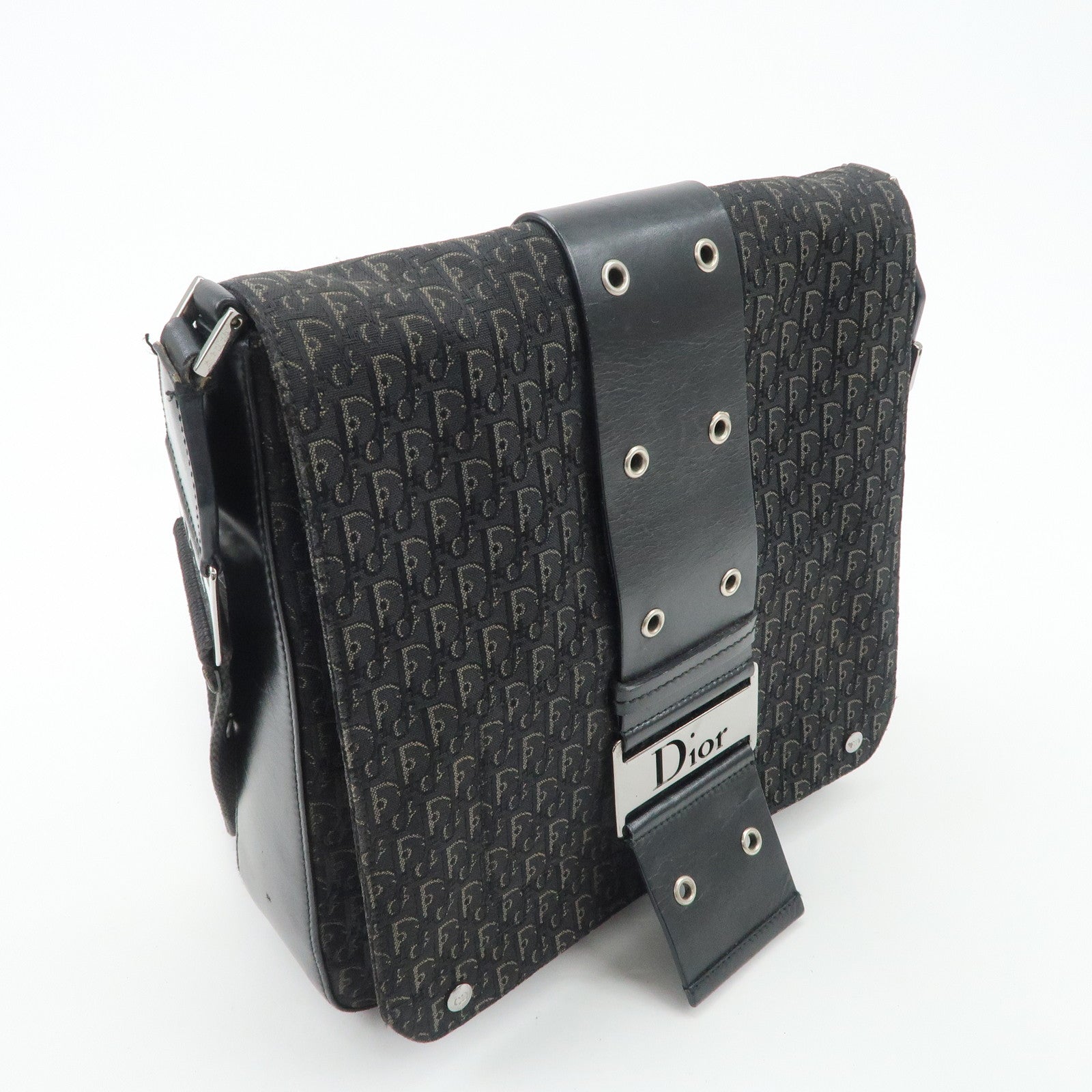 Christian Dior Trotter Canvas Leather Shoulder Bag Black Used