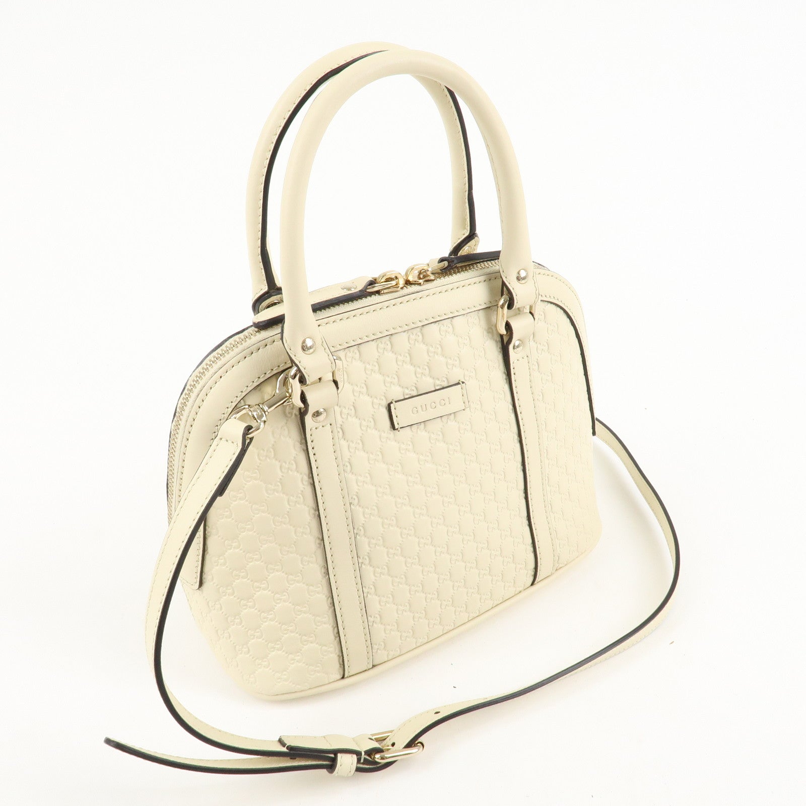 GUCCI Micro Guccissima Leather 2WAY Bag Hand Bag Ivory 449654 Used