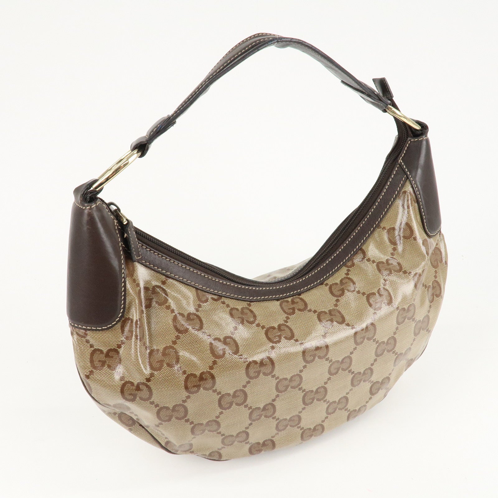 GUCCI GG Crystal Leather Shoulder Bag Hand Bag Brown 257297 Used