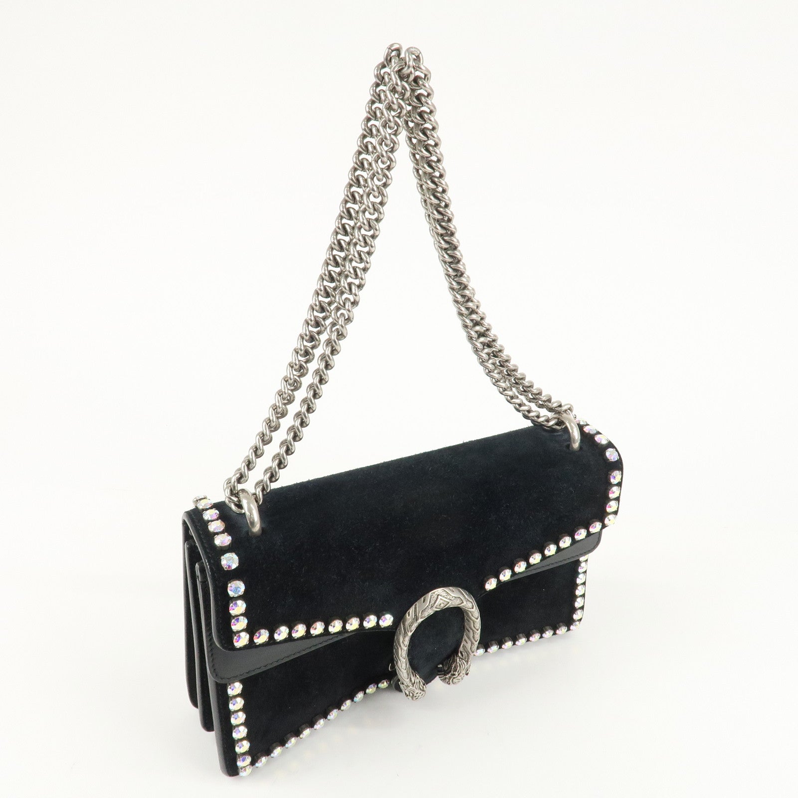 GUCCI Dionysus Leather Suede Crystal Bijou Chain Shoulder Bag Used