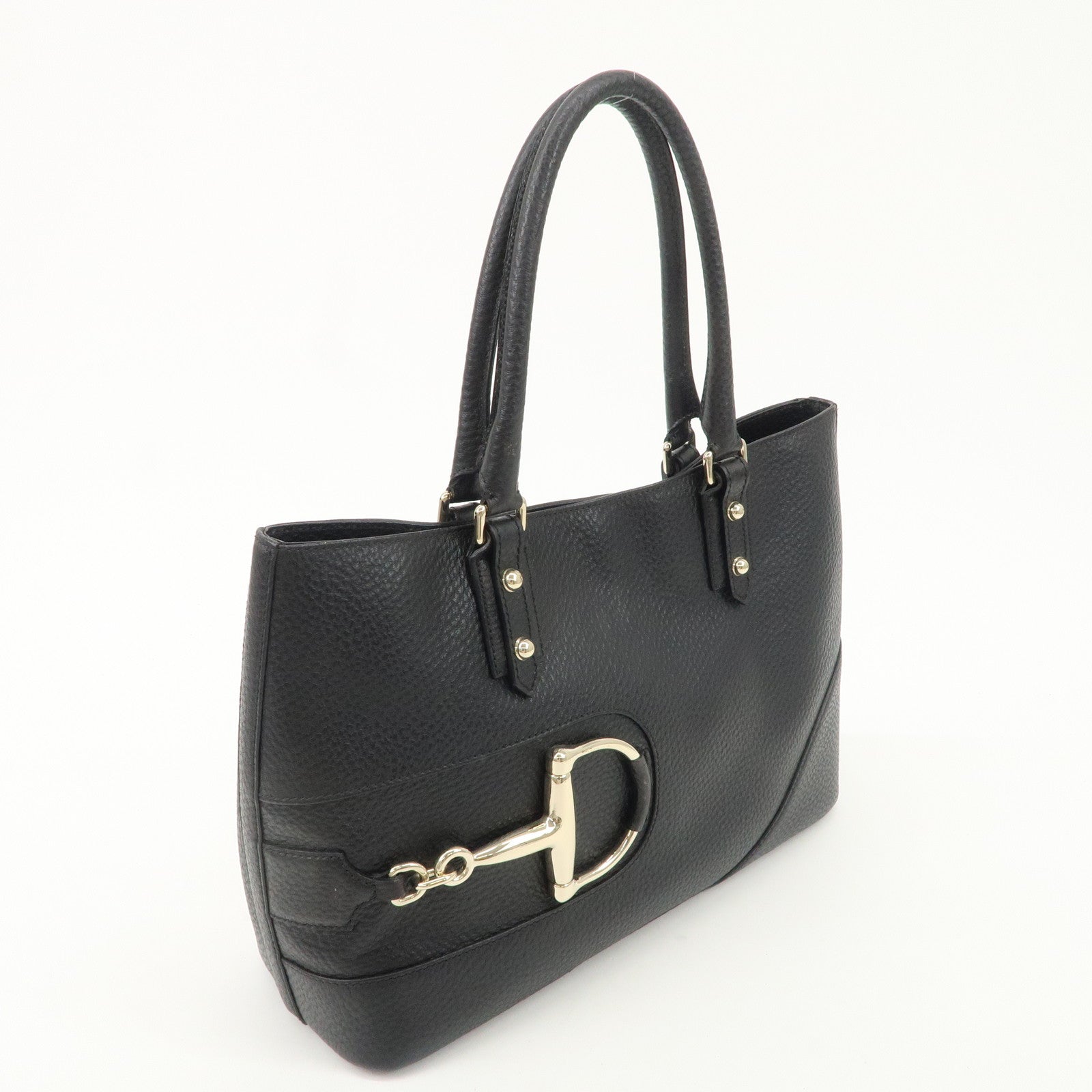 GUCCI Leather Horsebit Tote Bag Hand Bag Black 137385 Used