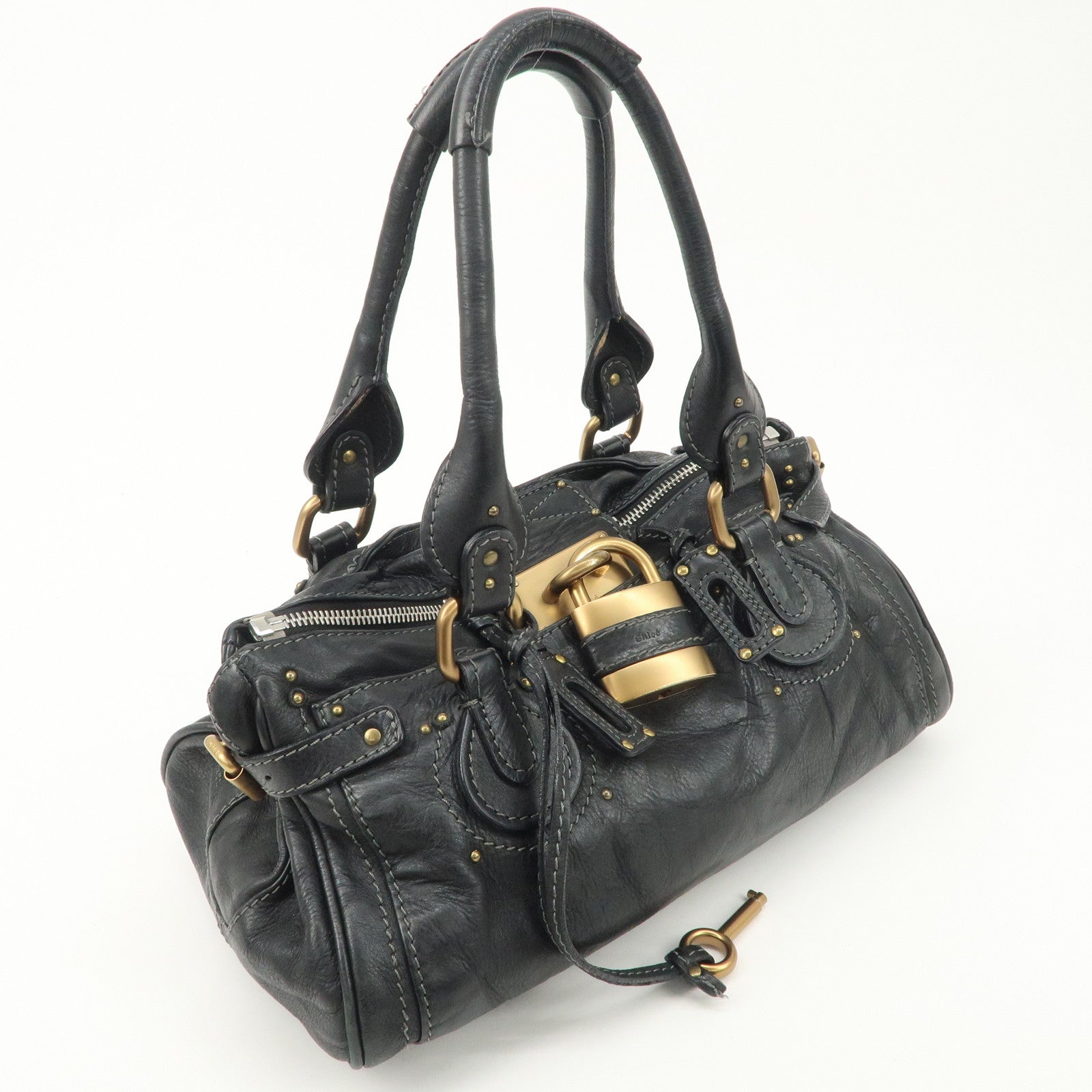 Chloe Paddington Leather Shoulder Bag Hand Bag Black Used