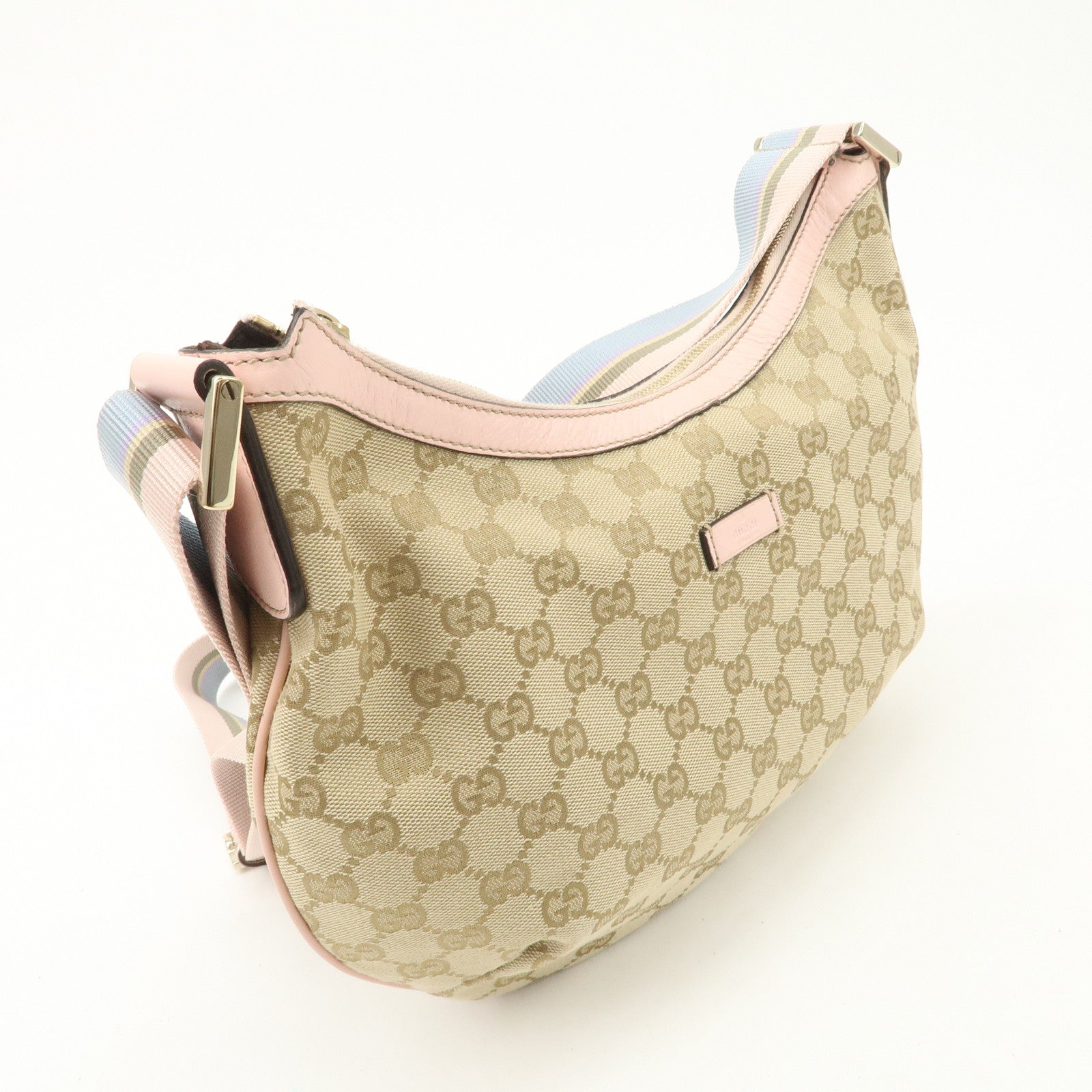 GUCCI GG Canvas Leather Shoulder Bag Beige Pink 181092 Used