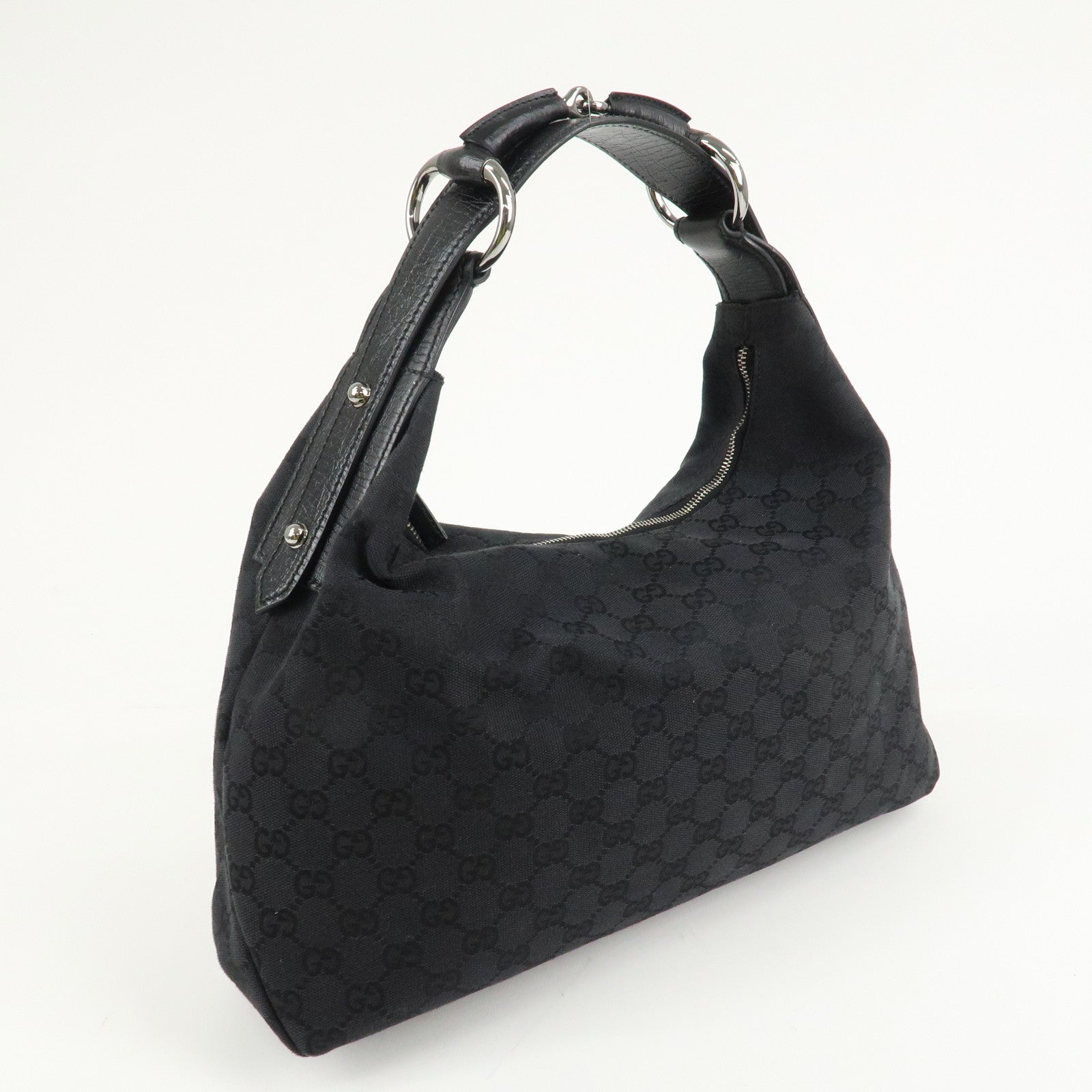 GUCCI Horsebit GG Canvas Leather Shoulder Bag 115867 Used