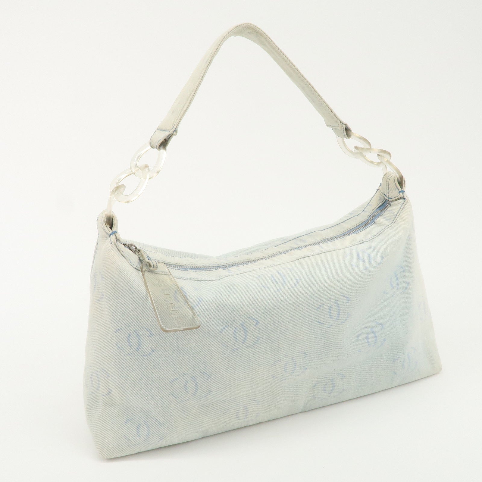 CHANEL Denim Plastic COCO Mark One Shoulder Bag Light Blue Used