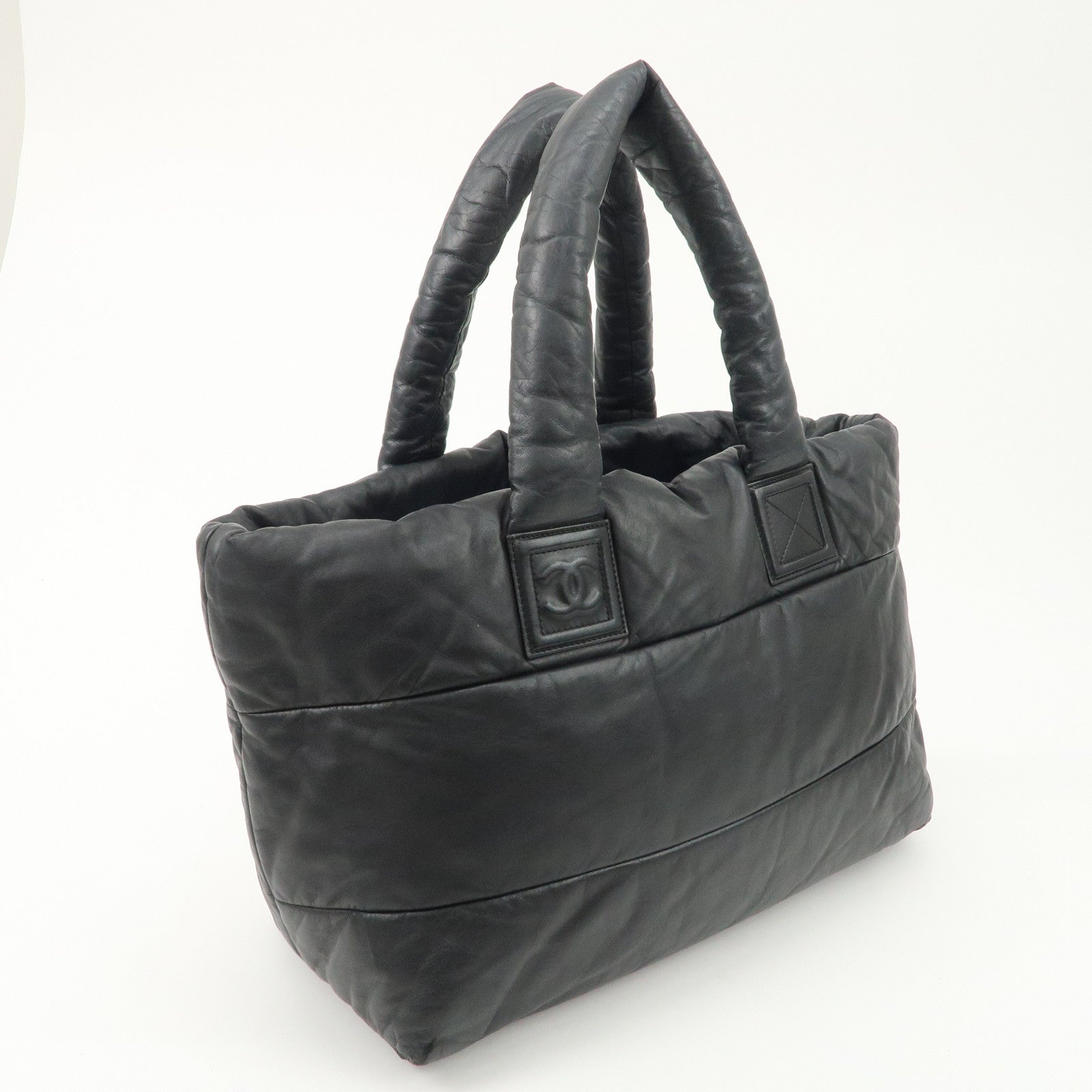 CHANEL COCO Cocoon Lamb Skin Tote Bag Shoulder Bag MM Black A47107 Used