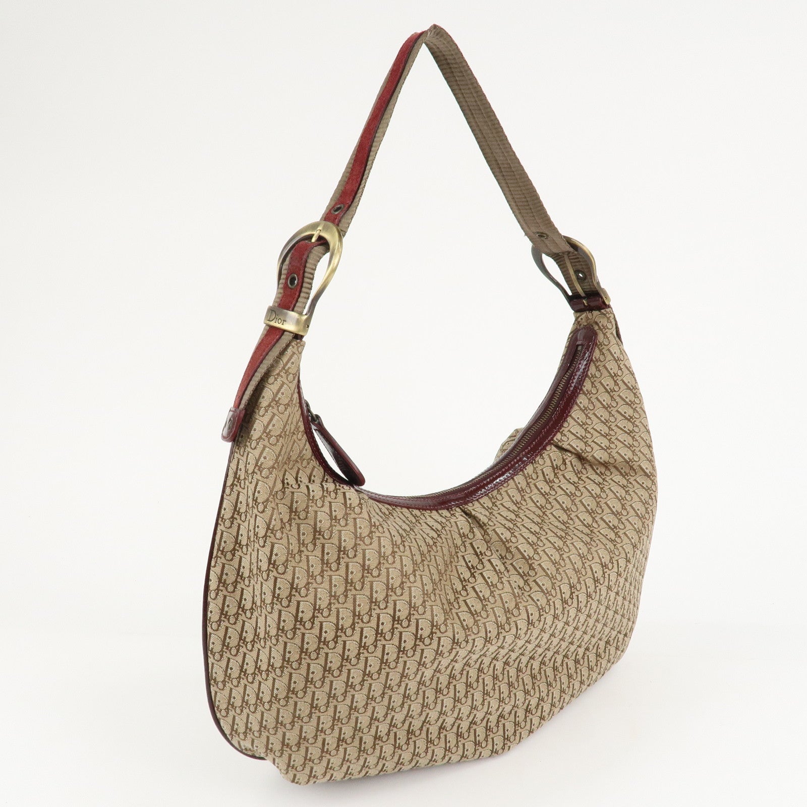 Christian Dior Trotter Canvas Patent Leather Suede Shoulder Bag Used