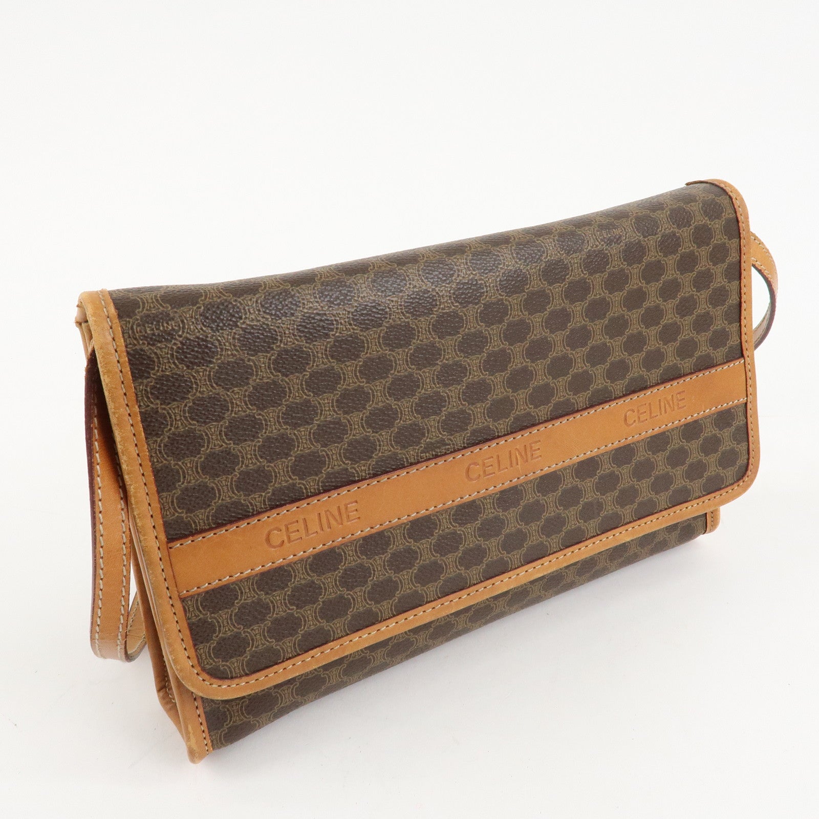 CELINE Macadam PVC Leather Shoulder Bag Hand Bag Brown Used