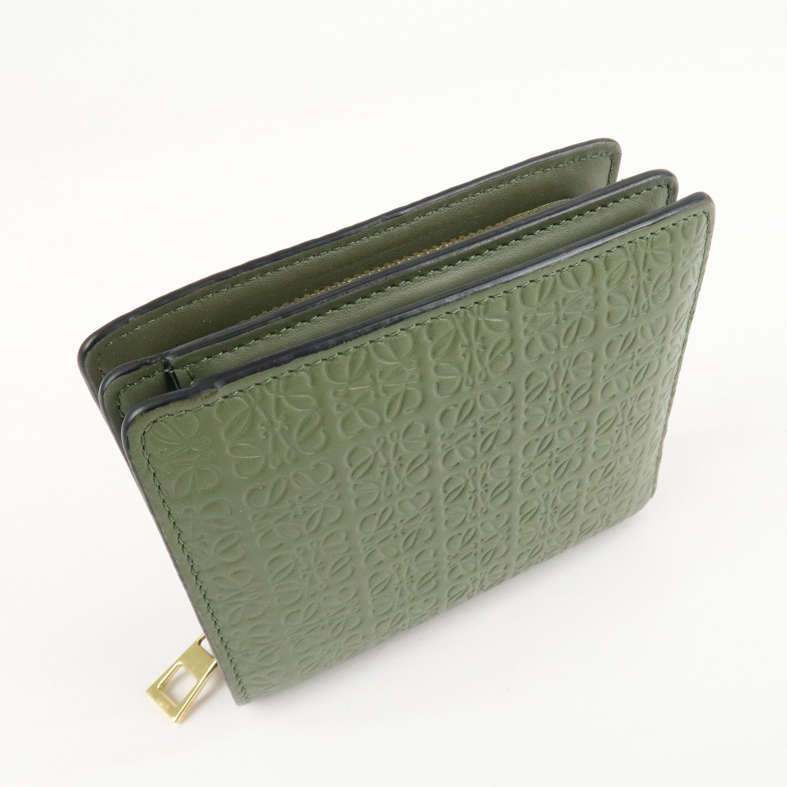 LOEWE Anagram Leather Zippy Bi-fold Wallet Avocado Green Used