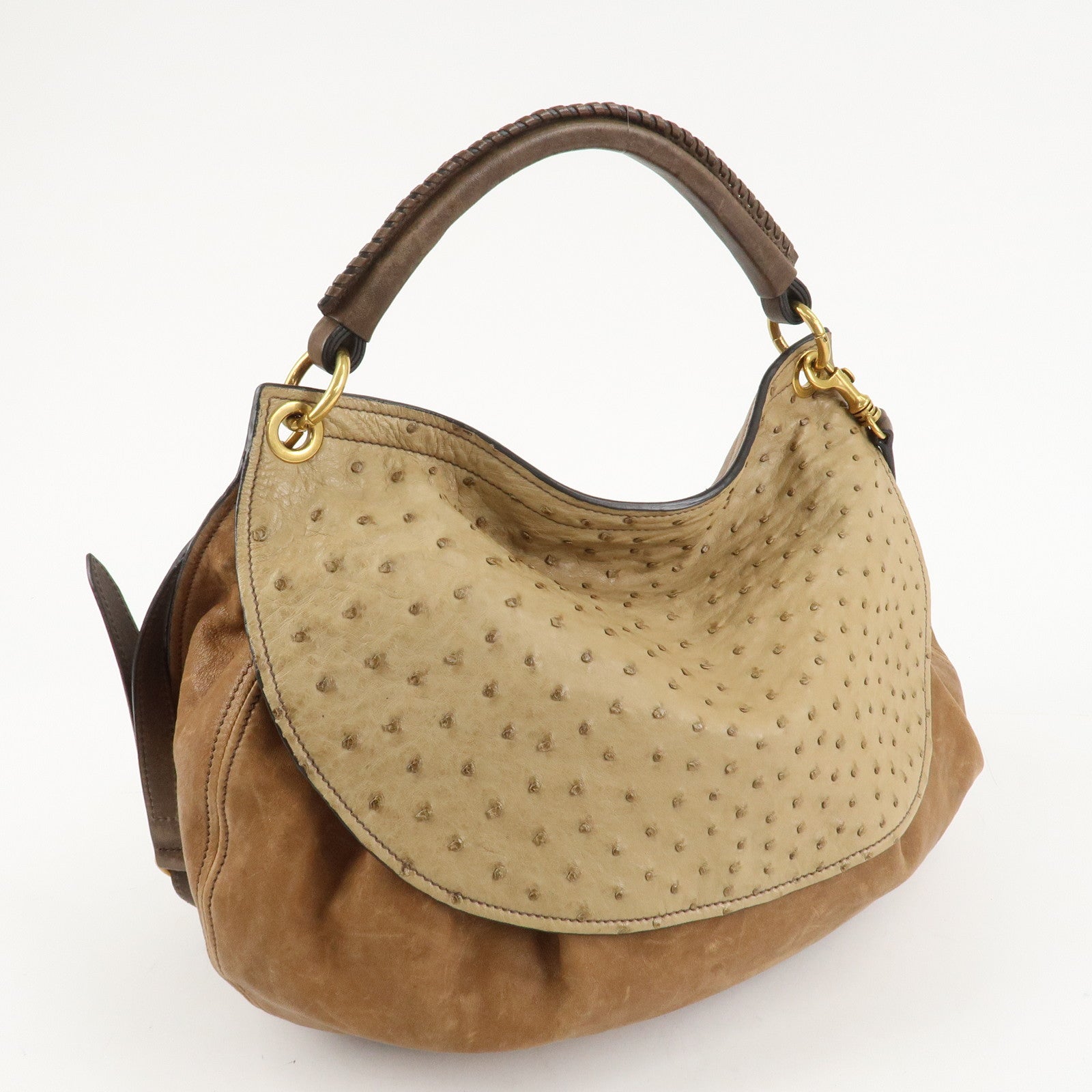 MIU MIU Leather 2Way Bag Hand Bag Shoulder Bag Brown Gold HDW Used