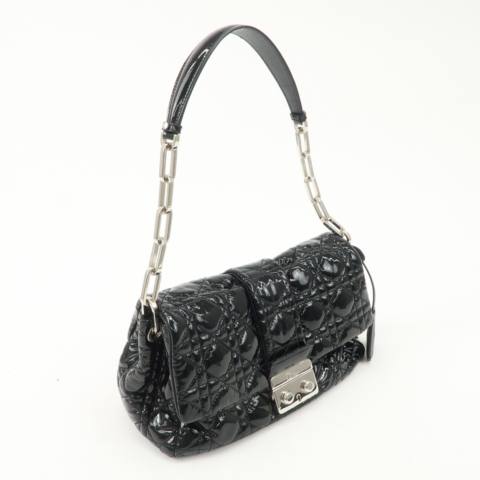 Christian Dior New Lock Cannage Patent Leather Chain Shoulder Bag Used