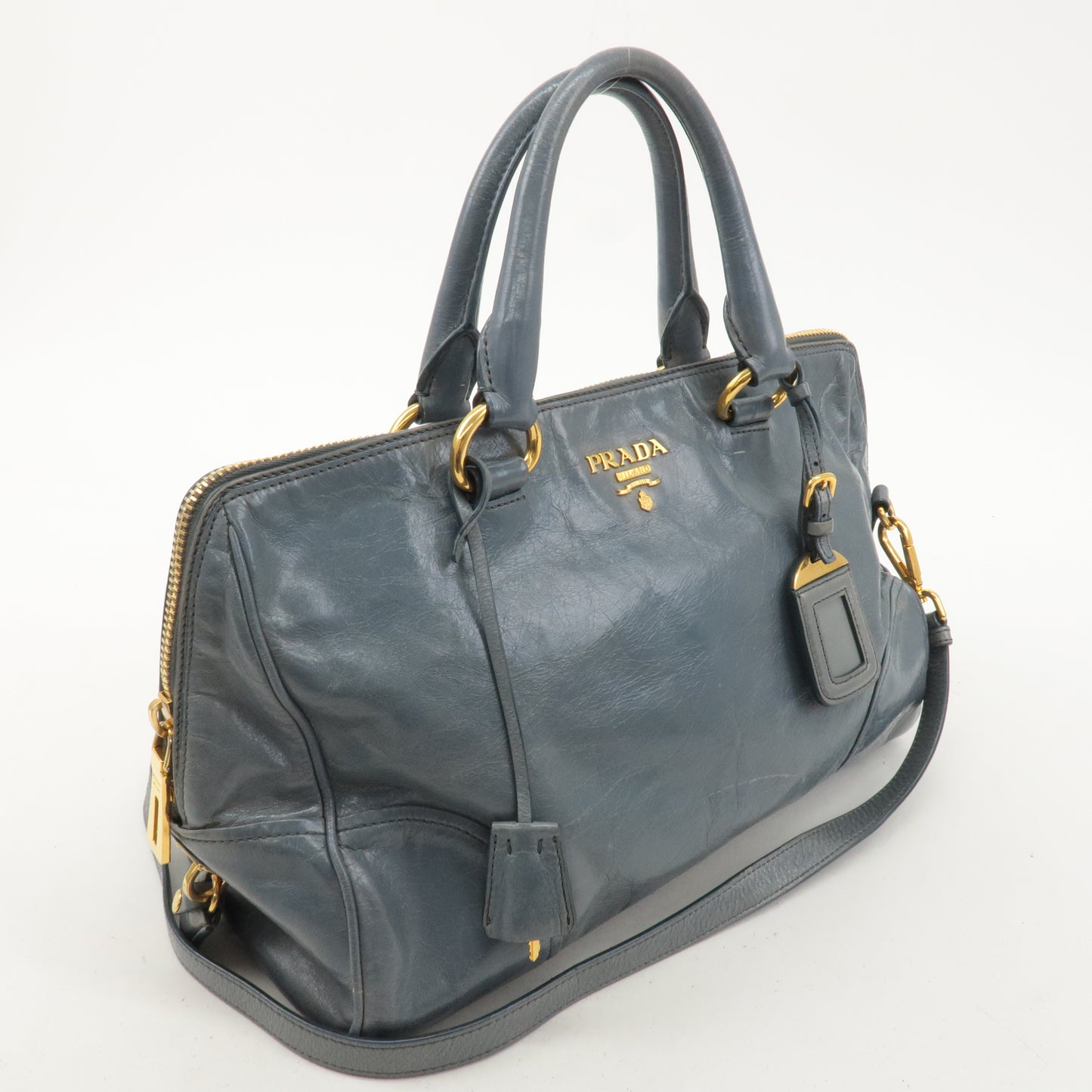 PRADA Leather 2Way Bag Hand Bag Shoulder Bag Light Blue