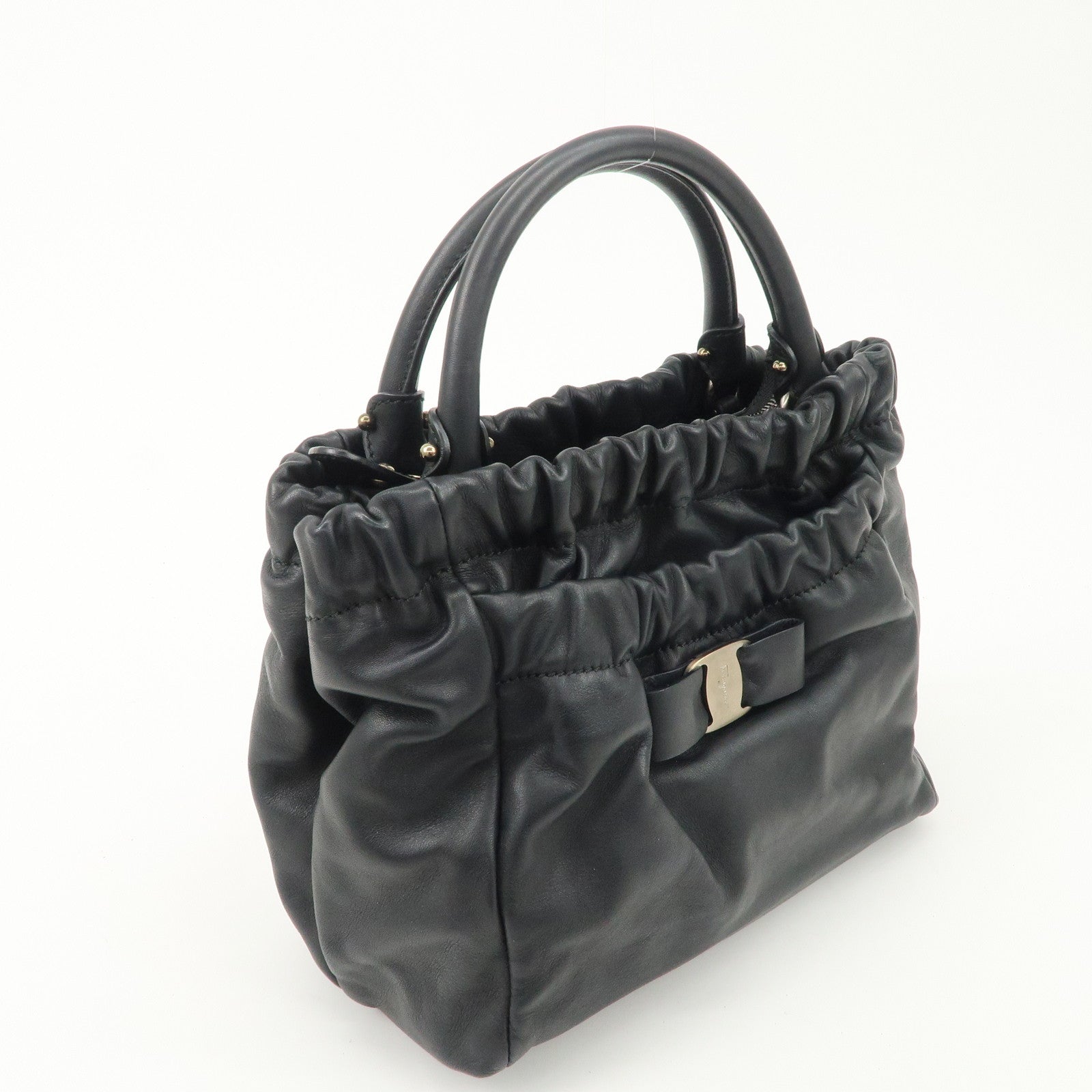 Salvatore Ferragamo Leather Hand Bag Black Used
