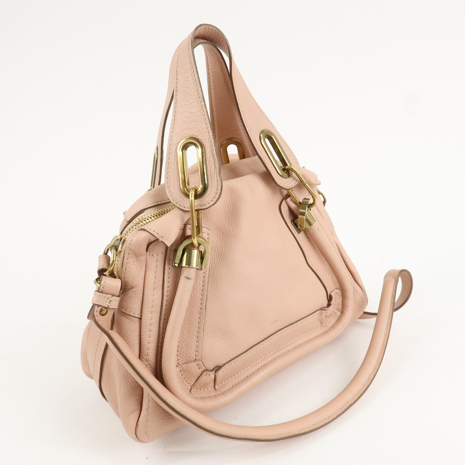 Chloe Paraty Leather 2Way Tote Bag HandBag Shoulder Bag Pink Beige Used