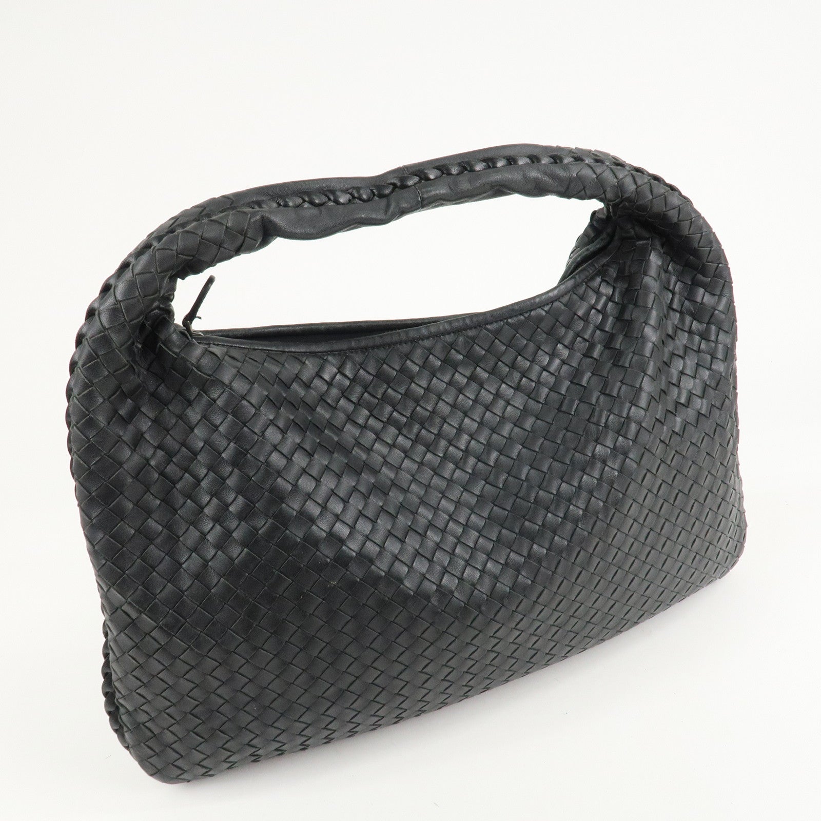 BOTTEGA VENETA Hobo Intrecciato Leather Shoulder Bag Black 115654 Used
