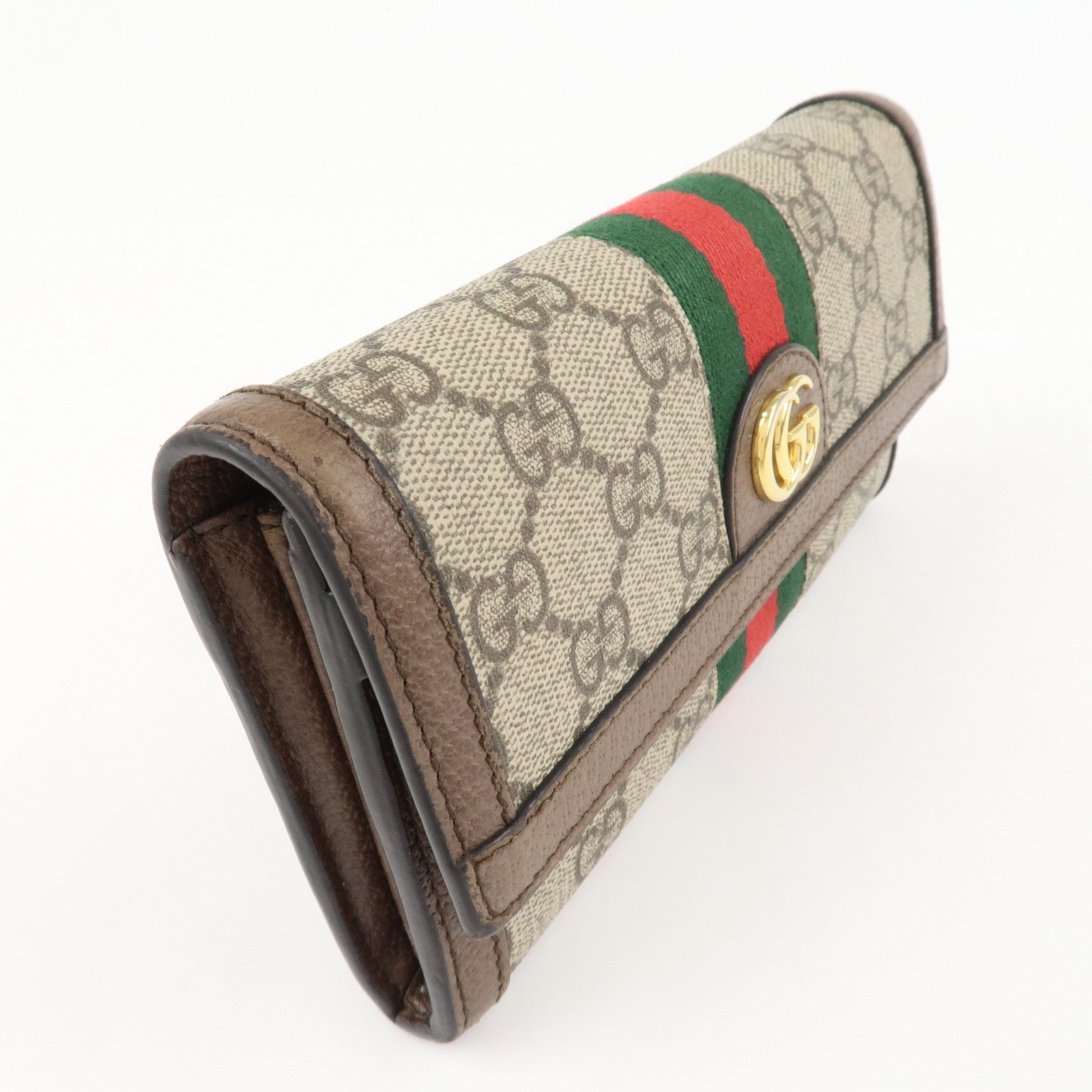GUCCI Ophidia Sherry GG Supreme Leather Bi-fold Long Wallet 523153 Used