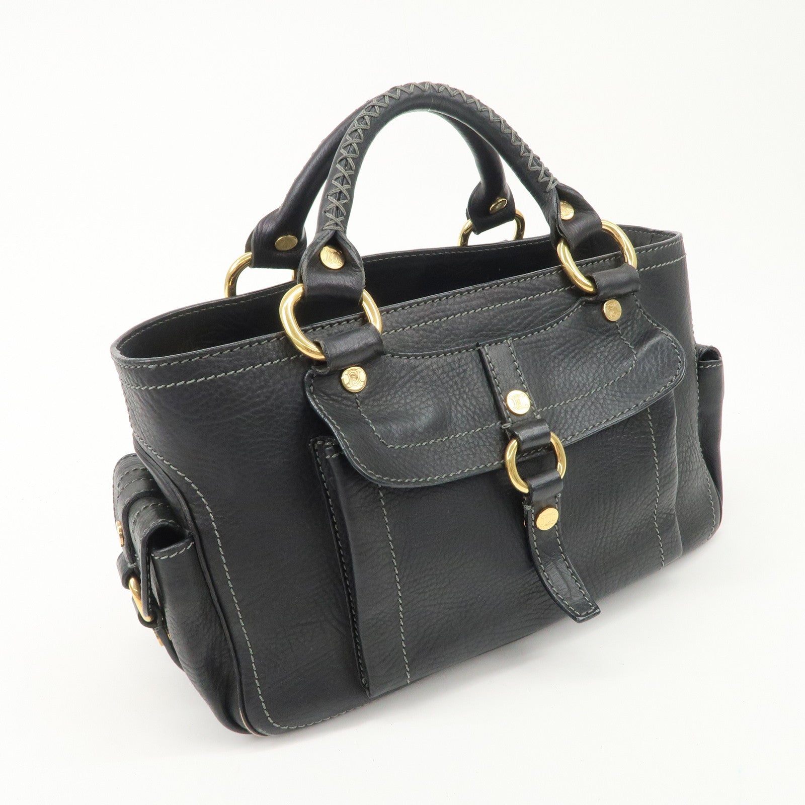 CELINE Leather Boogie Bag Hand Bag Black Used