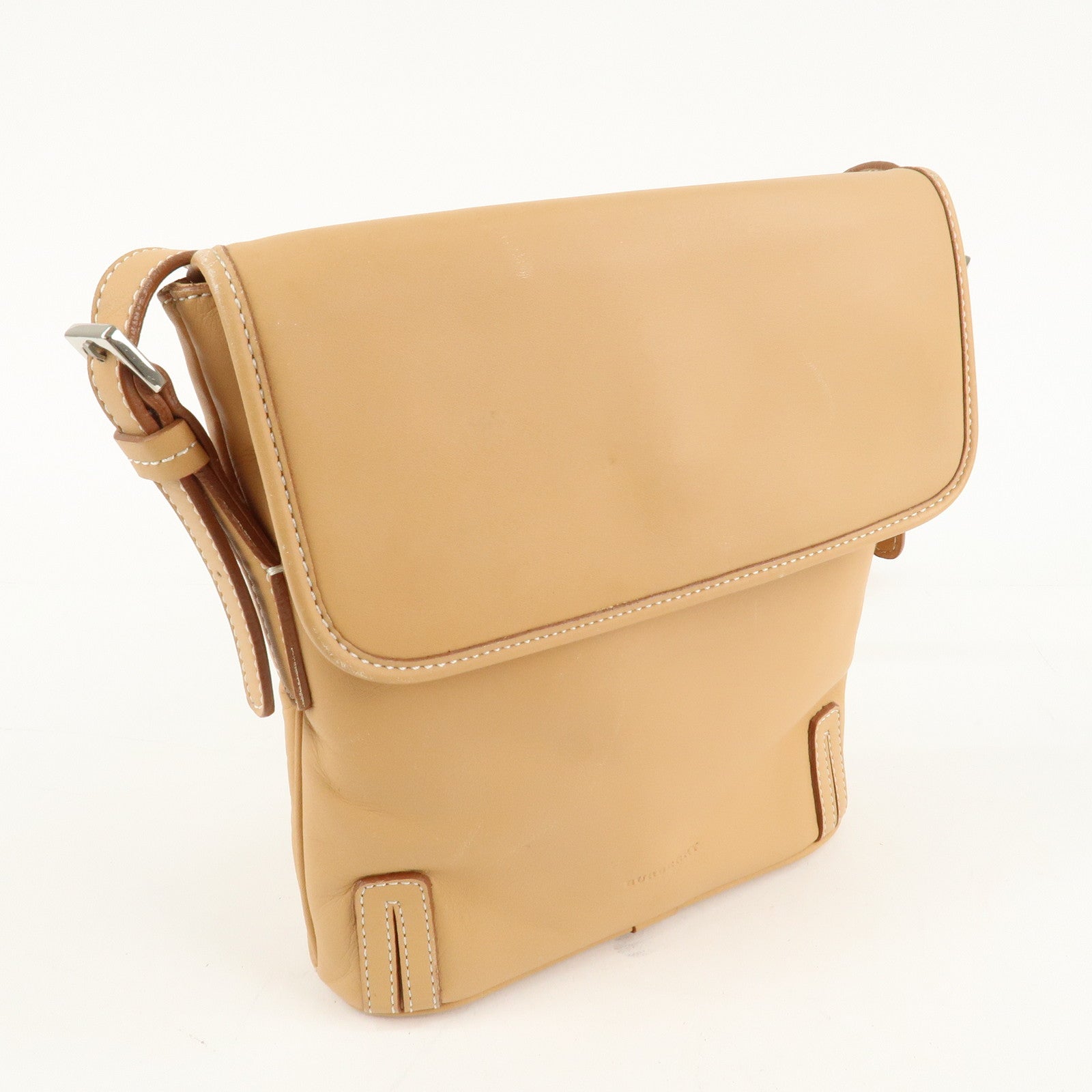 BURBERRY Leather Shoulder Bag Crossbody Bag Beige Used