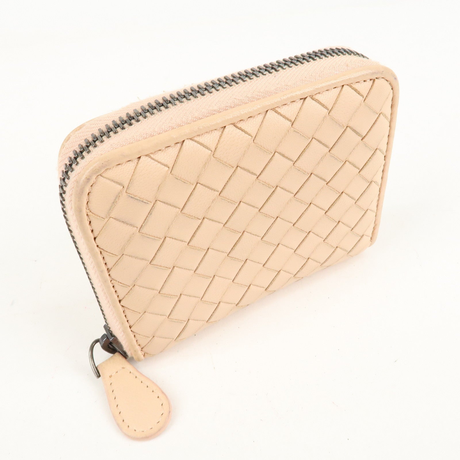 BOTTEGA VENETA Intrecciato Leather Round Zipper Coin Case Used