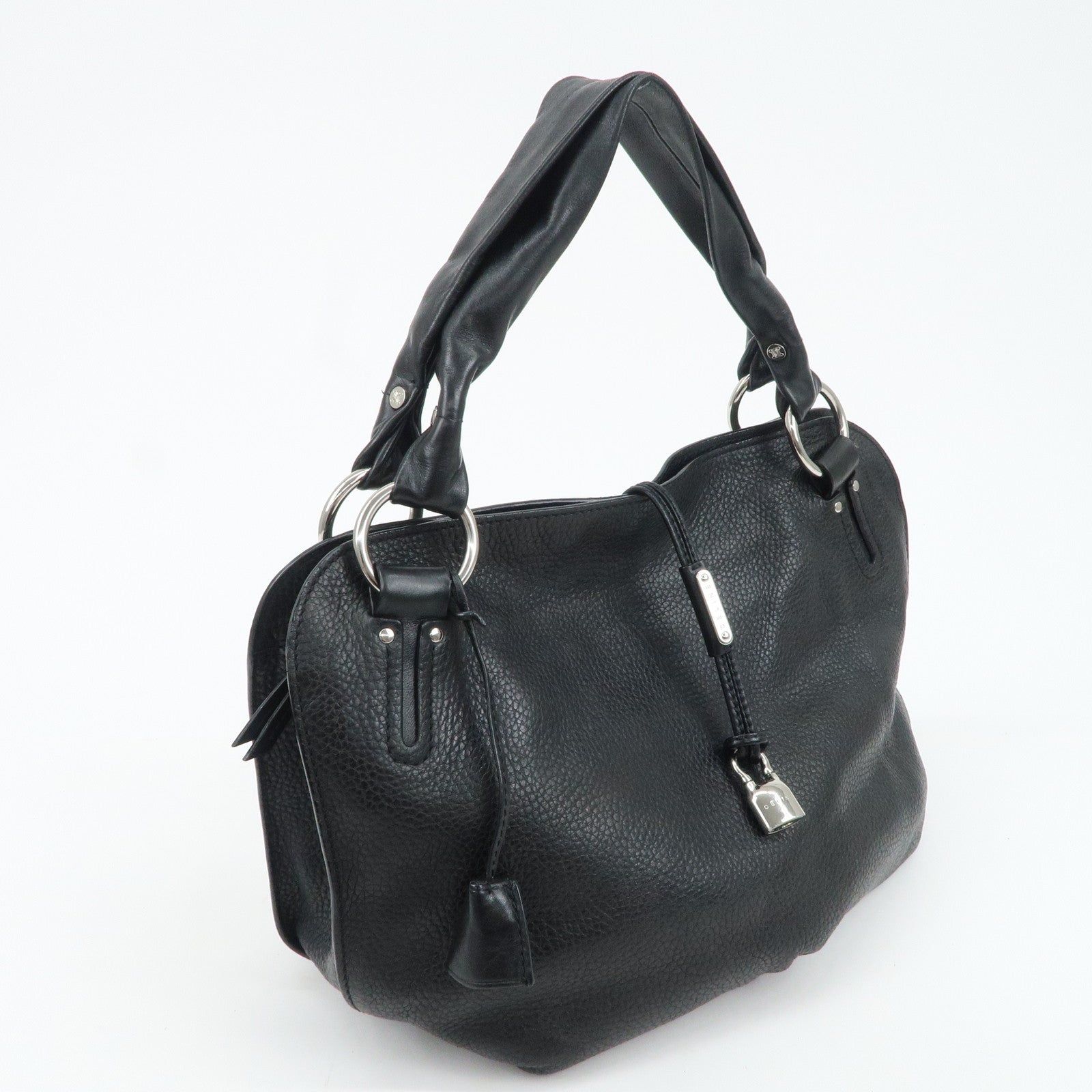 CELINE Leather Shoulder Bag Hand Bag Silver Hardware Black Used