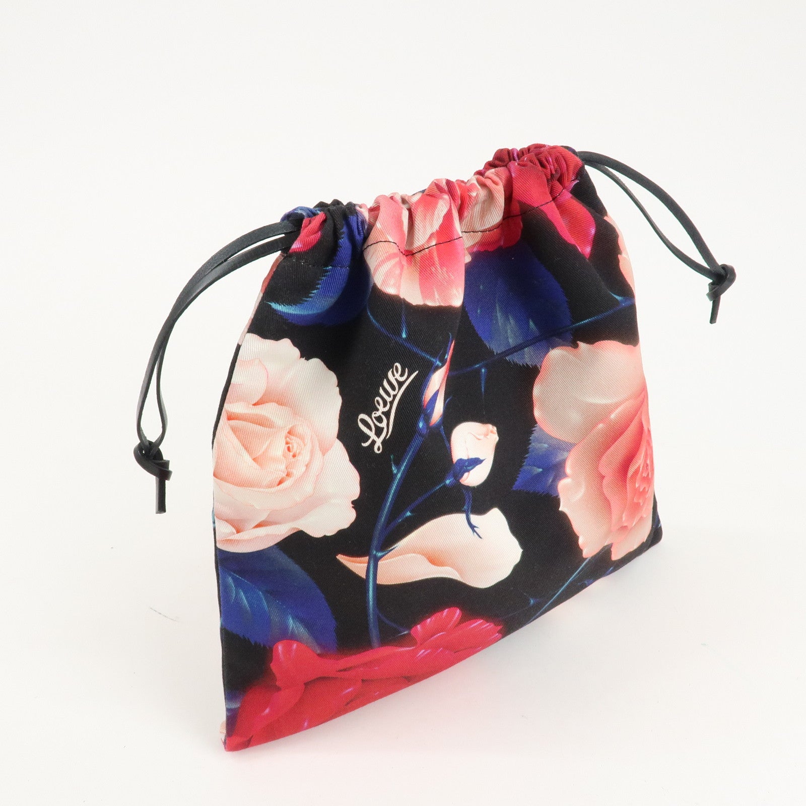 LOEWE Canvas Leather Drawstring Pouch Black Pink Used
