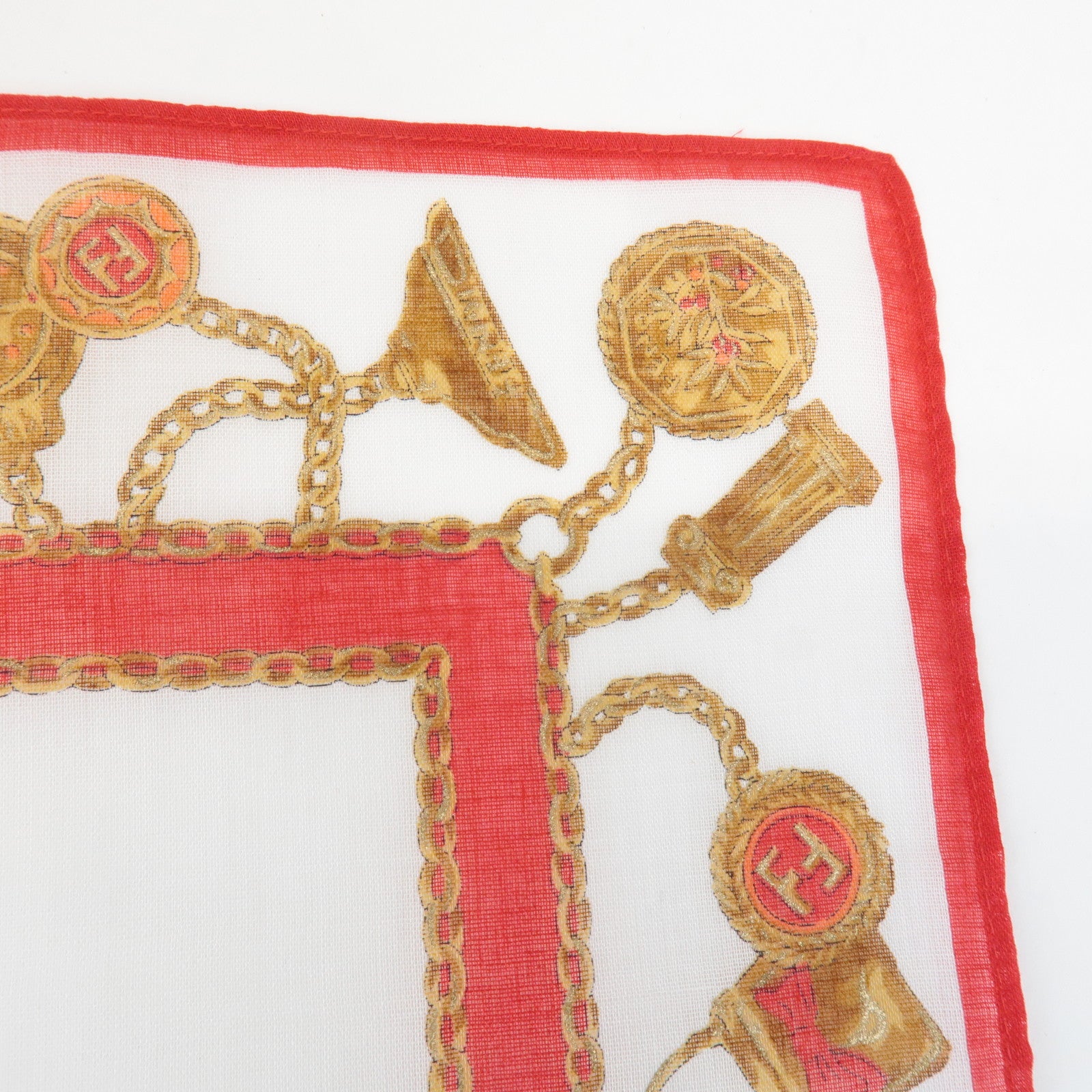 FENDI Set of 5 Cotton 100% Handkerchief Pink Navy Red White Used