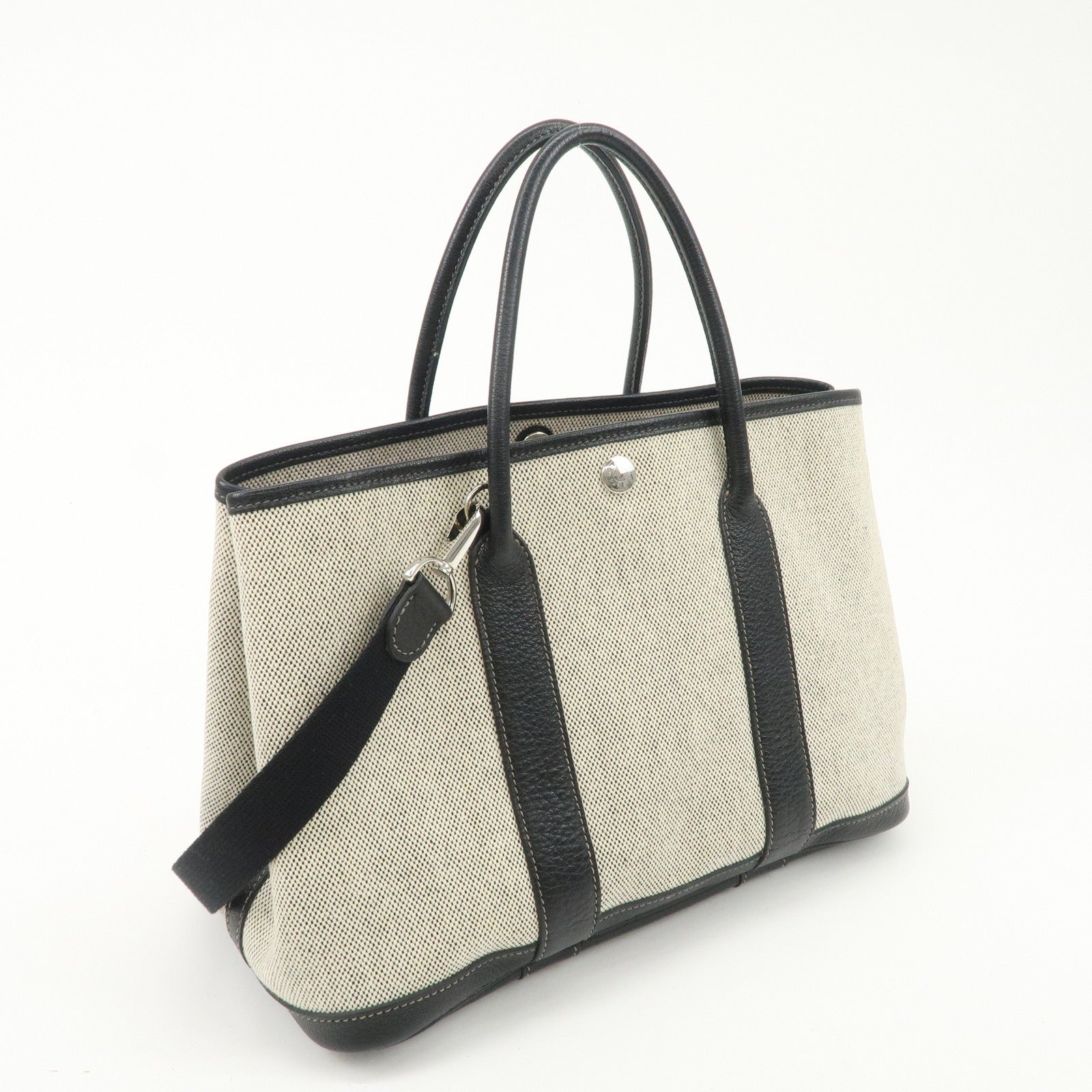 HERMES Toile Ash Buffle Garden Party TPM Stamped Tote Bag Natural Used