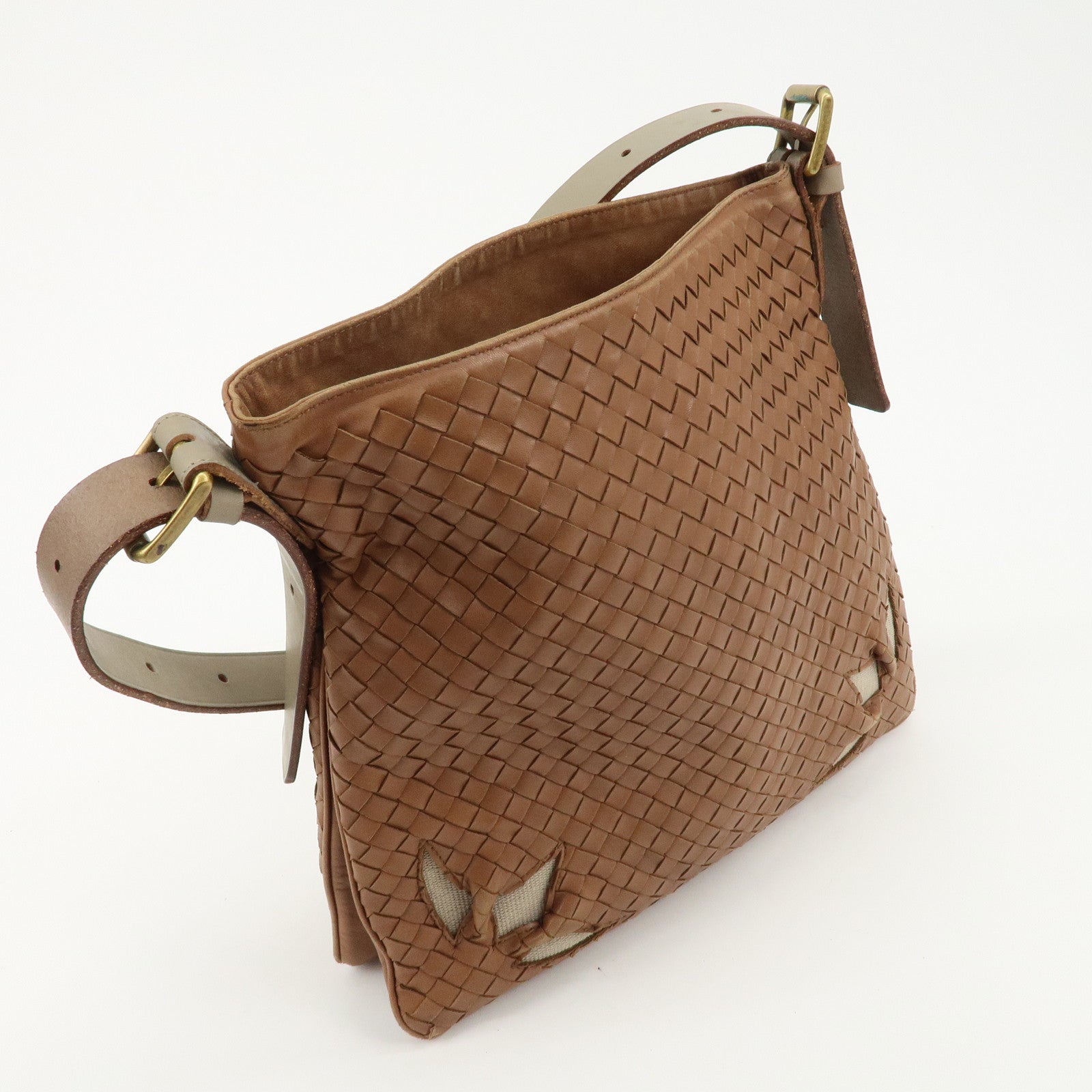 BOTTEGA VENETA Intrecciato Leather Shoulder Bag Brown Used