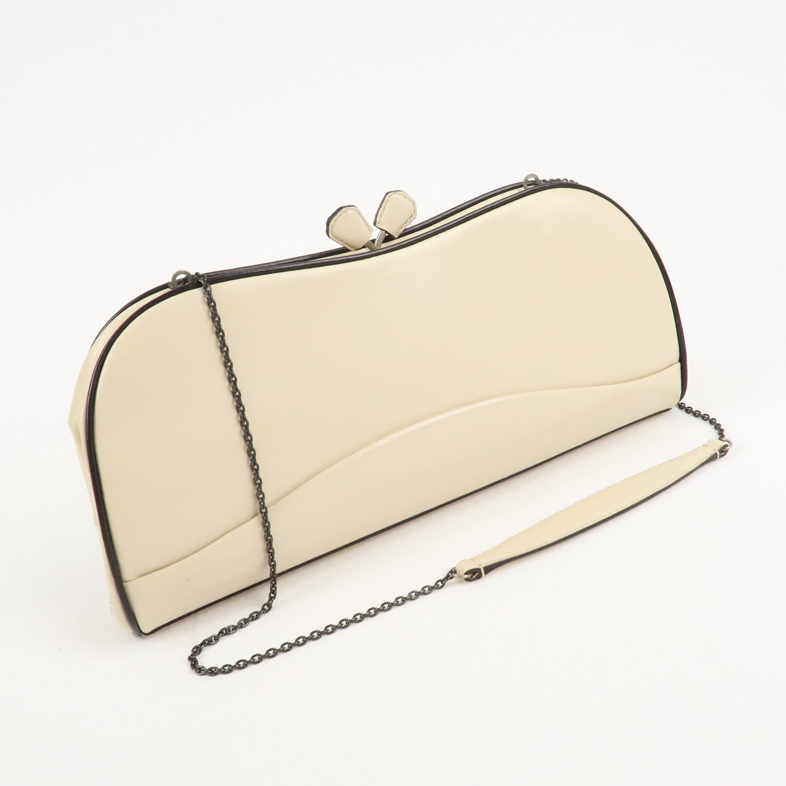 PRADA Logo VITELLO FRAME Leather Clasp Chain Shoulder Bag B11022 Used