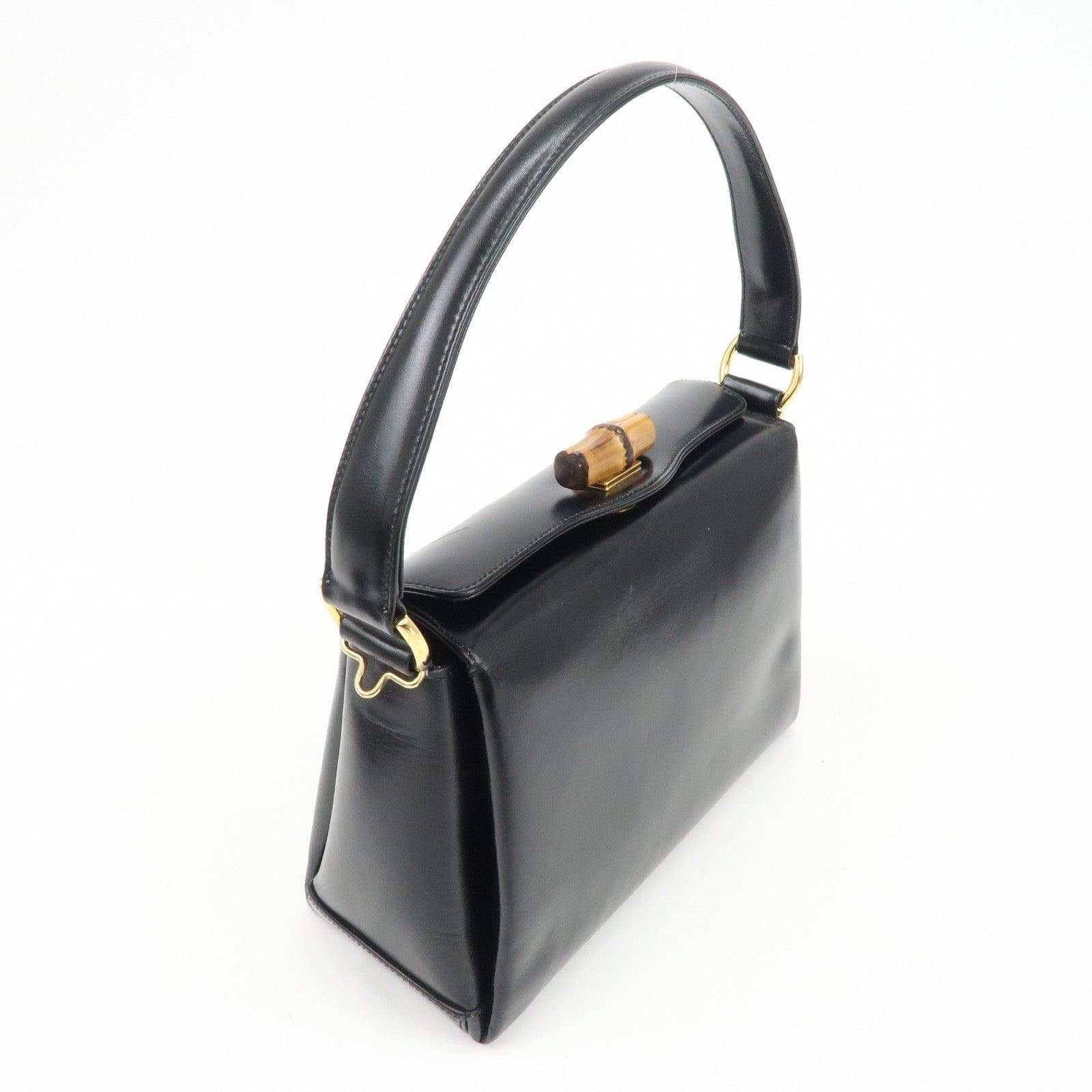 GUCCI Bamboo Leather Hand bag Shoulder Bag Black 000.1781.0175 Used