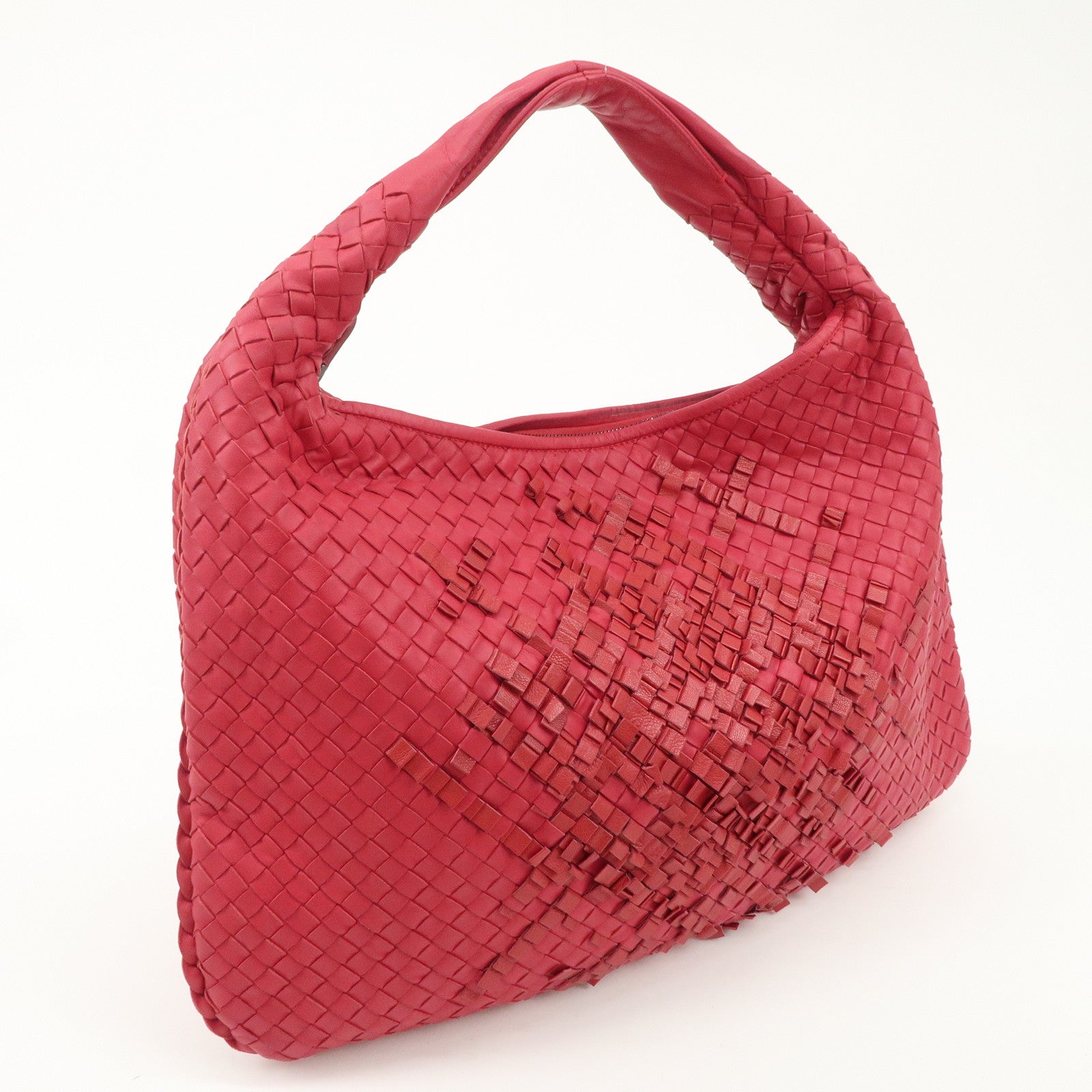 BOTTEGA VENETA Intrecciato Leather Shoulder Bag Red 115654 Used