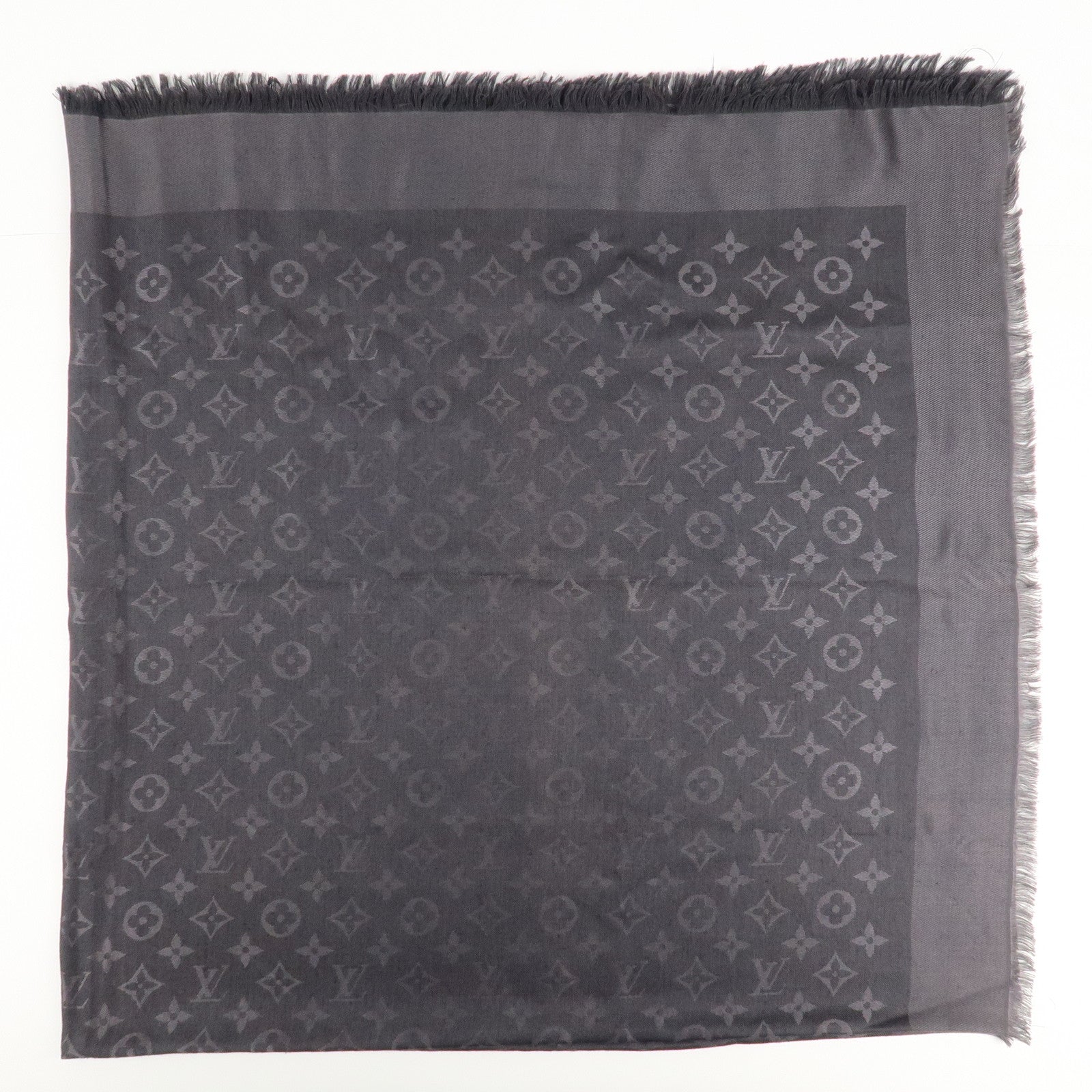 Louis Vuitton Monogram Silk Wool Stole Shawl Gray 402336 Used