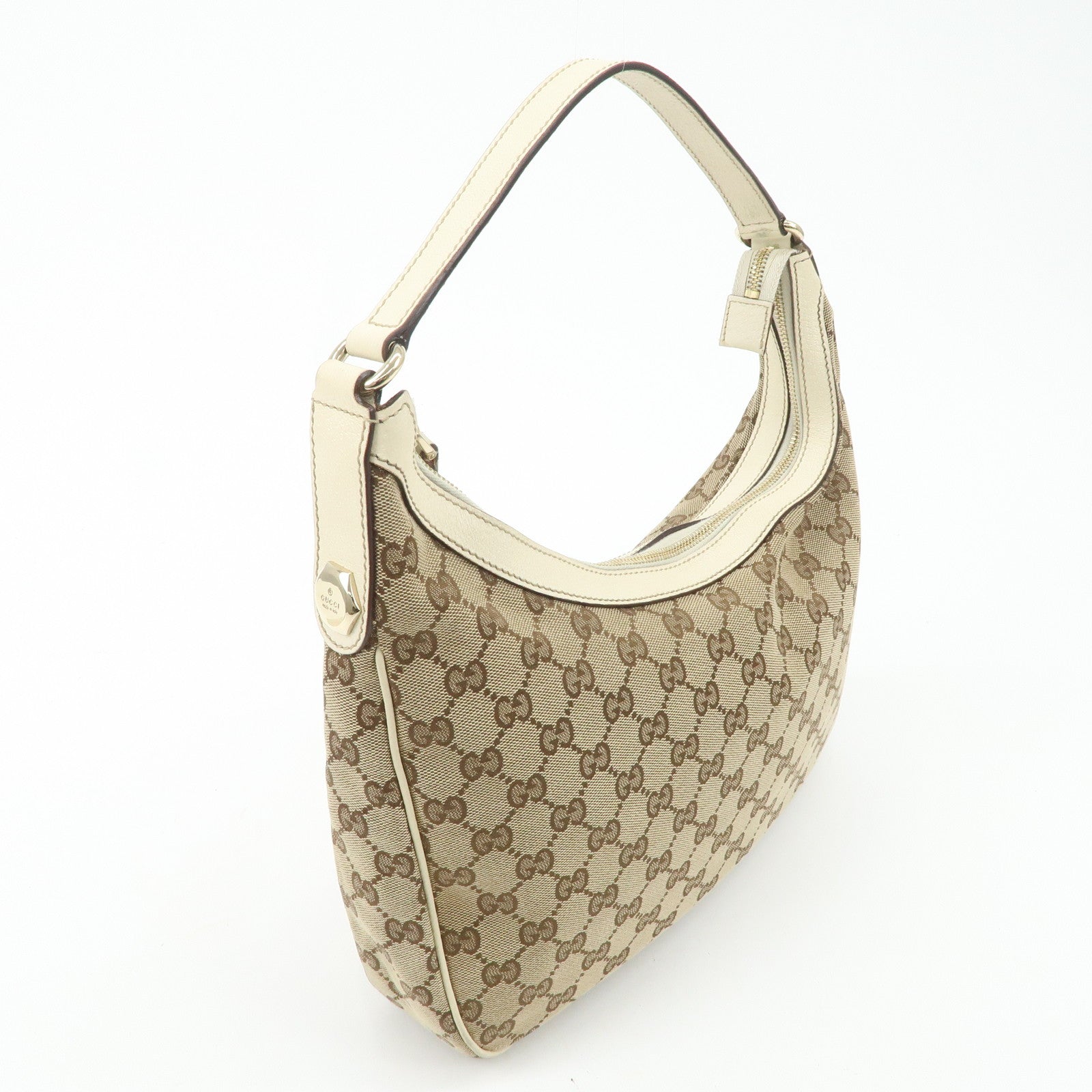 GUCCI GG Canvas Leather Shoulder Bag Beige Ivory 153010 Used