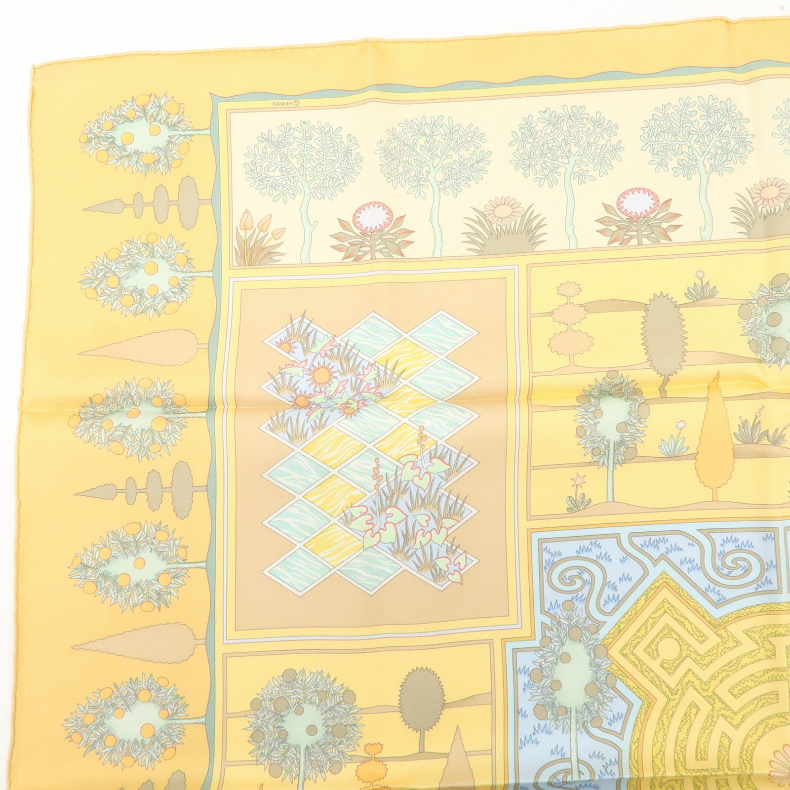 HERMES Carre 90 Silk 100% Scarf Paridaiza Yellow Blue Used
