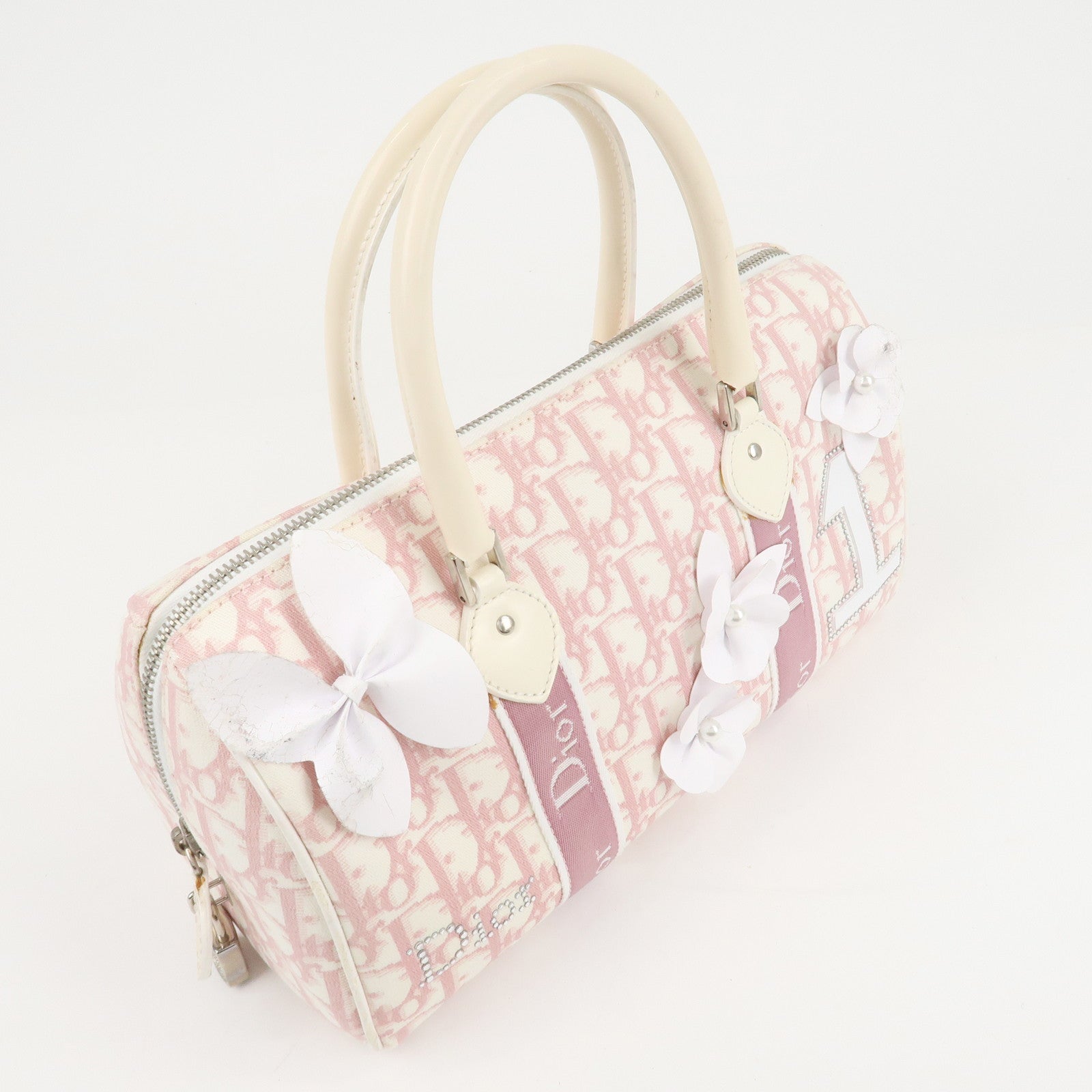 Christian Dior Trotter PVC Patent Leather Rhine Stone Boston Bag Used