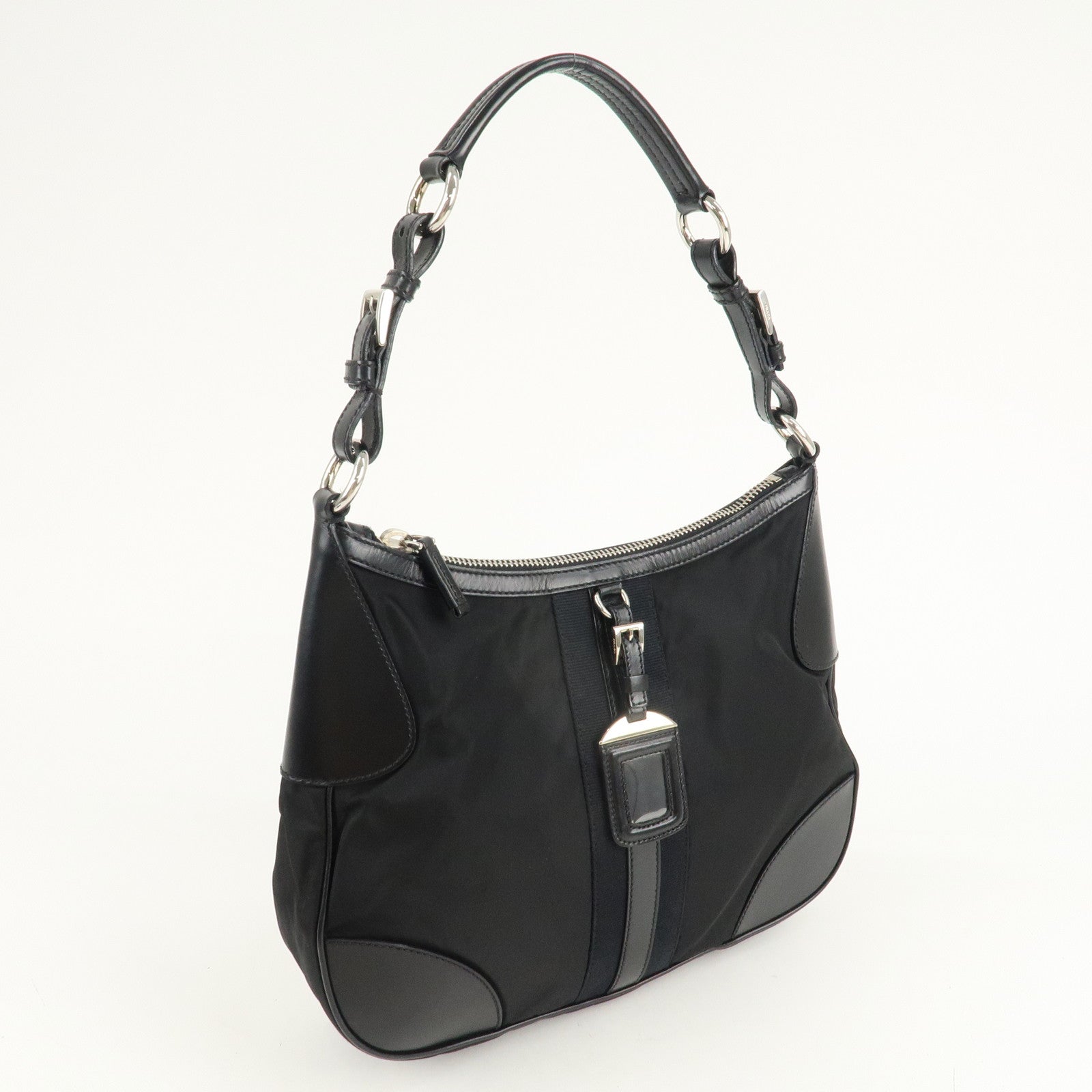 PRADA Nylon Leather Shoulder Bag Black BR2604 Used
