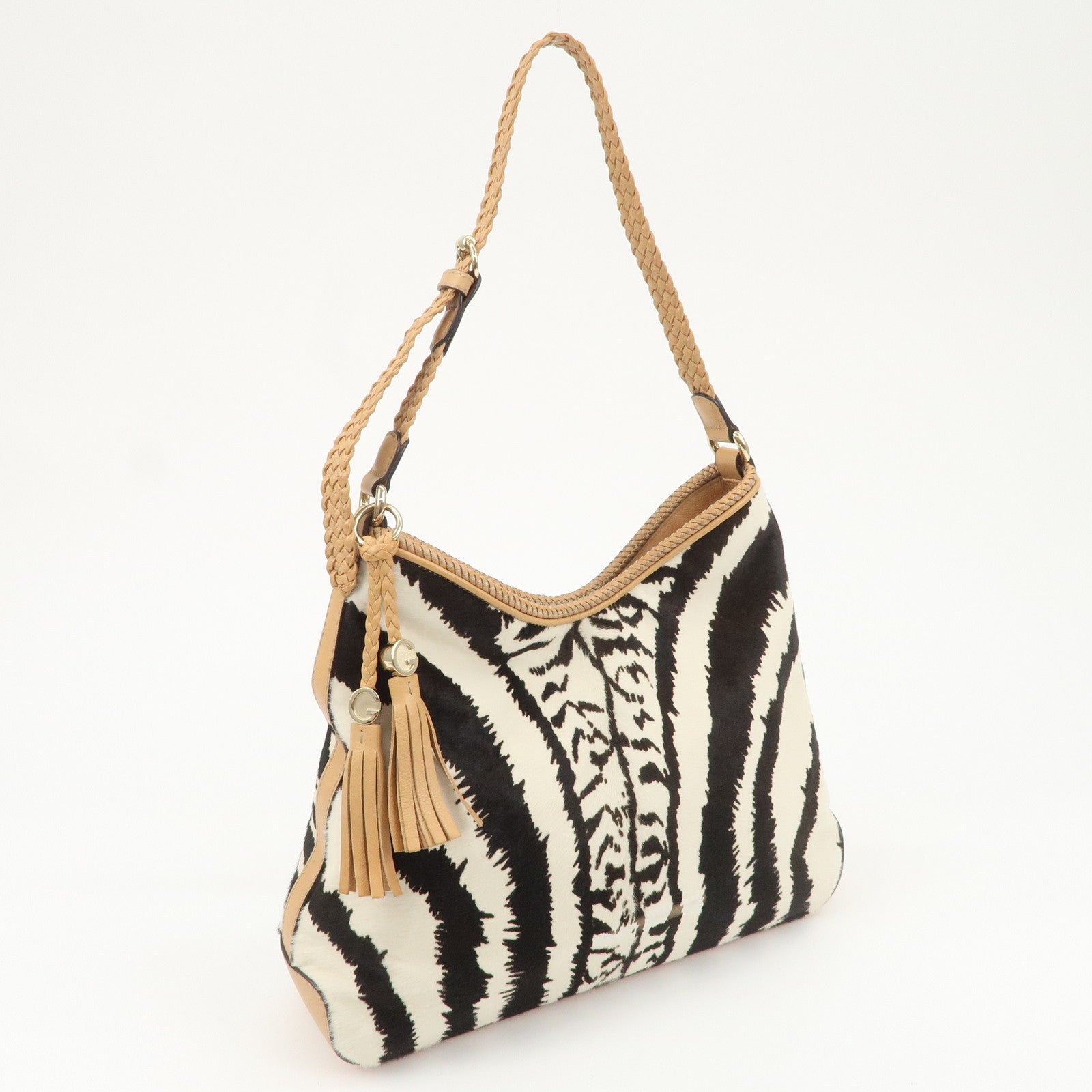 GUCCI Haraco Leather One Shoulder Bag Zebra 257026 Used