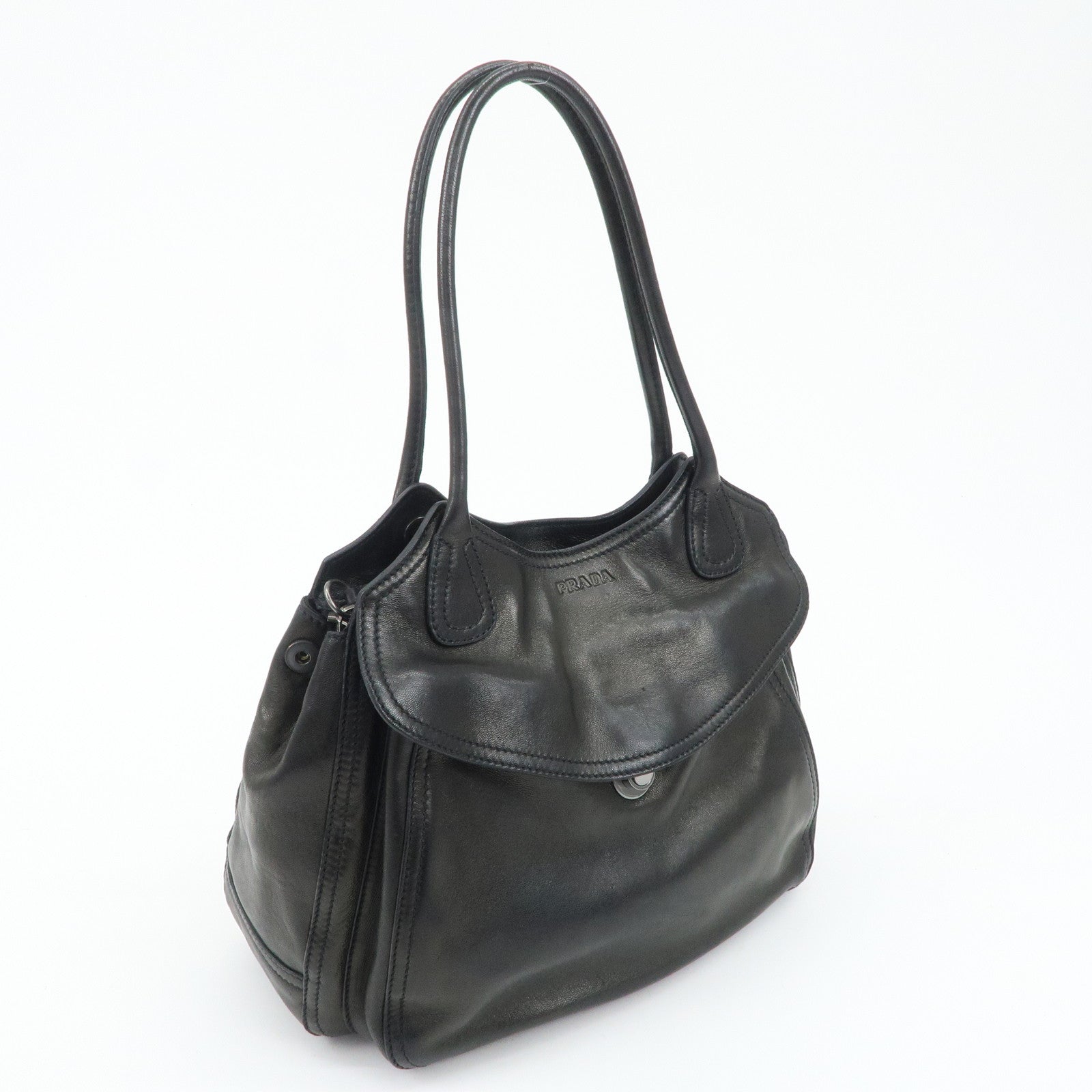 PRADA Leather Tote Bag Black Used