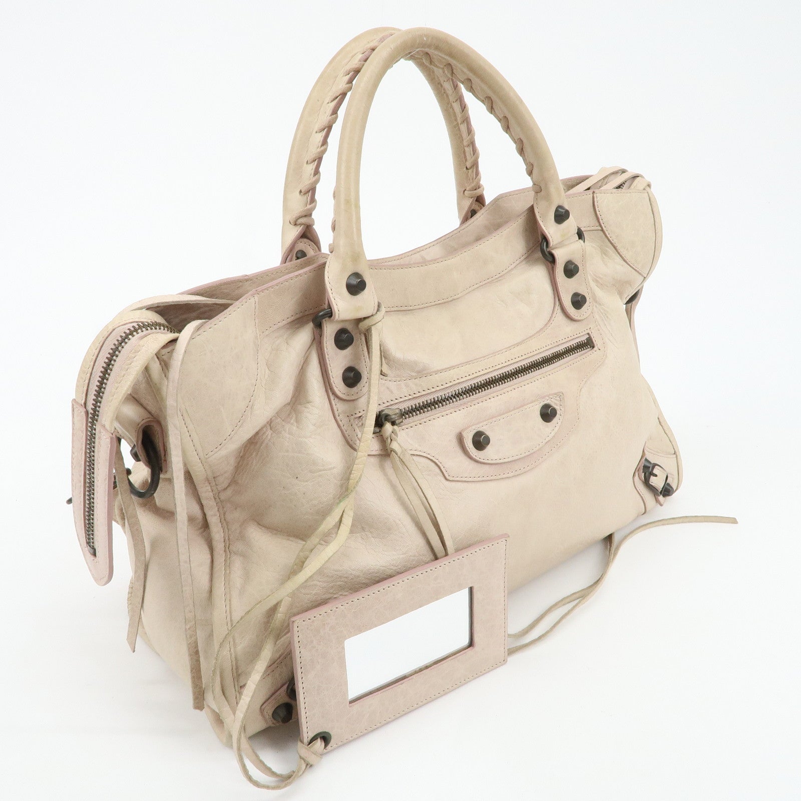 BALENCIAGA The City Leather 2Way Shoulder Bag Beige 115748 Used