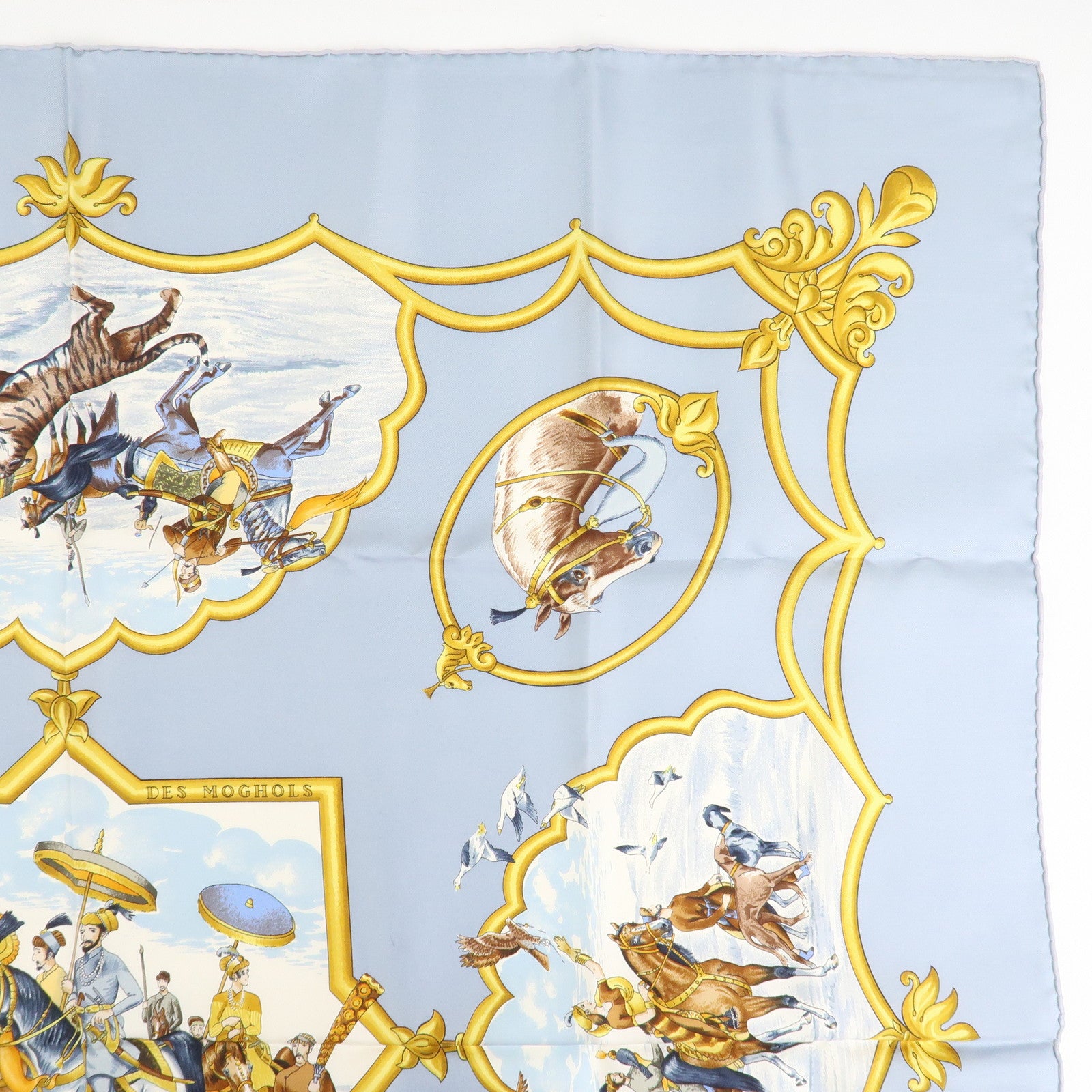 HERMES Carre 90 Silk 100% Scarf Les Chevaux Des Moghols Used