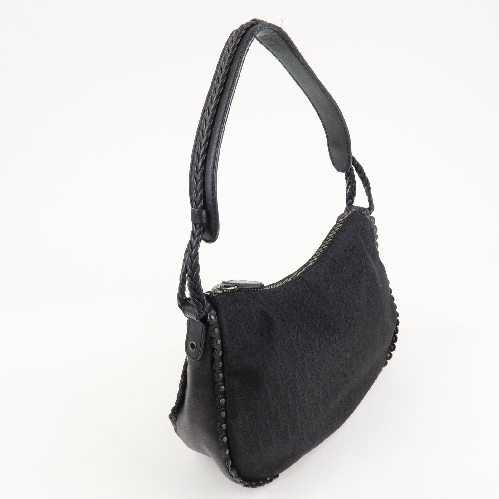 BVLGARI Logo Mania Canvas Leather Tote Bag Shoulder Bag Black Used