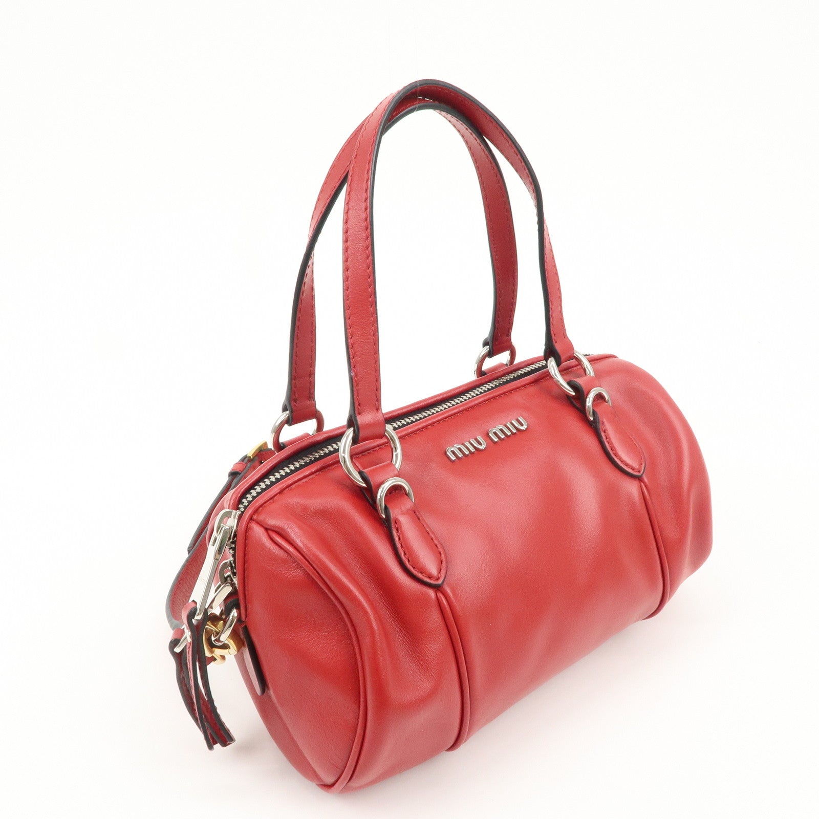 MIU MIU Logo Leather 2Way Shoulder Bag Hand Bag Red 5BH152 Used