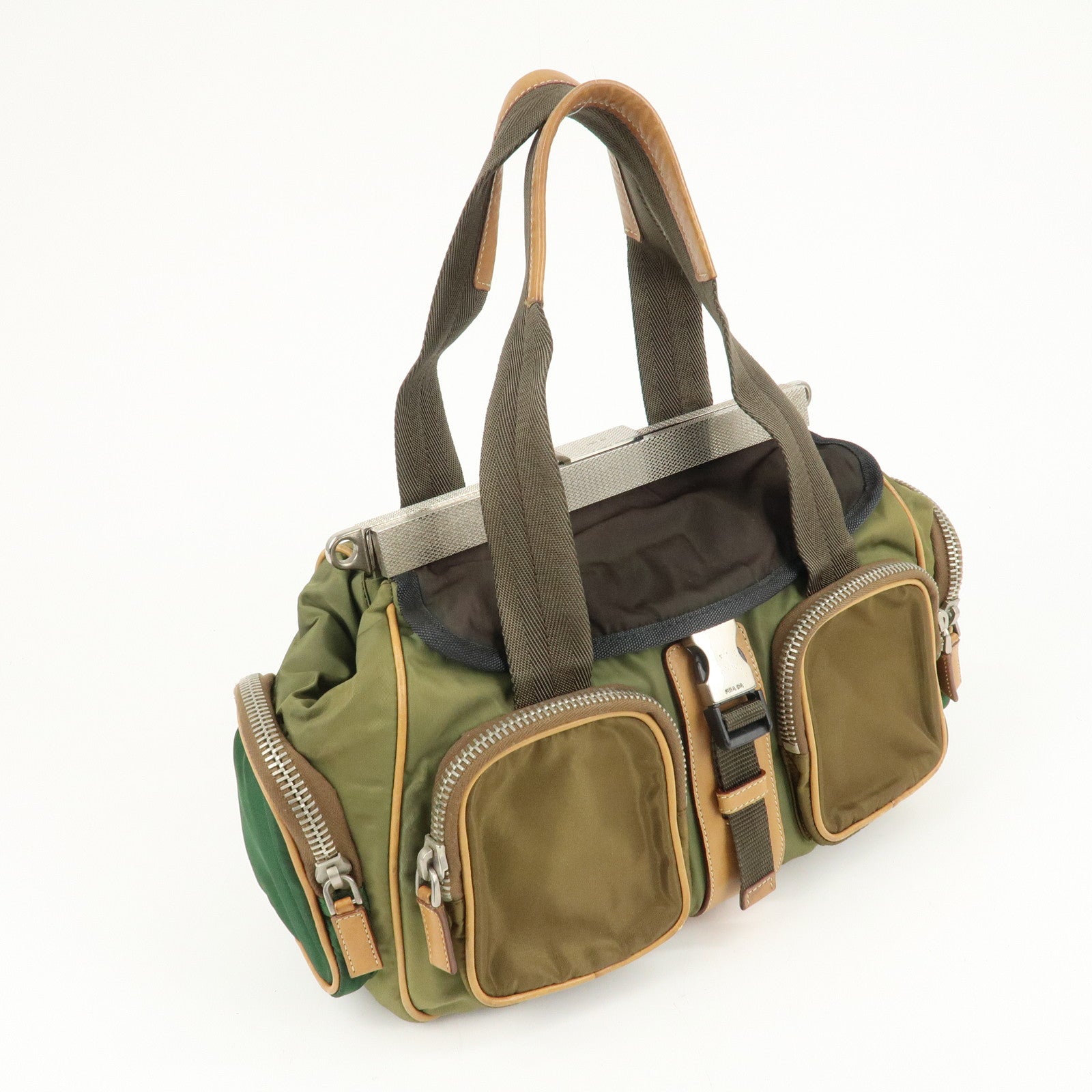 PRADA Nylon Leather Shoulder Bag Khaki Brown Green Used