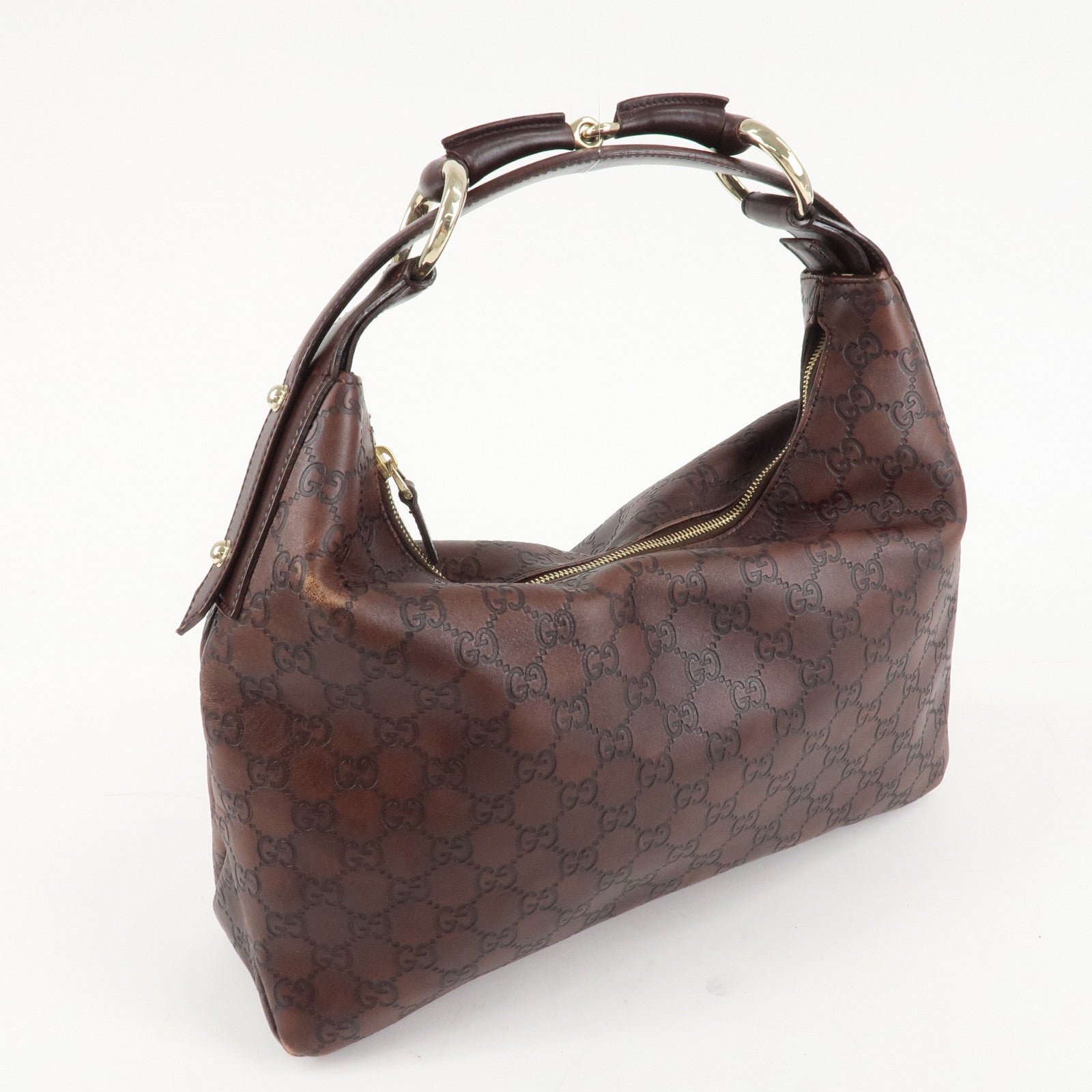 GUCCI Horsebit Guccissima Leather Shoulder Bag Dark Brown 115867 Used