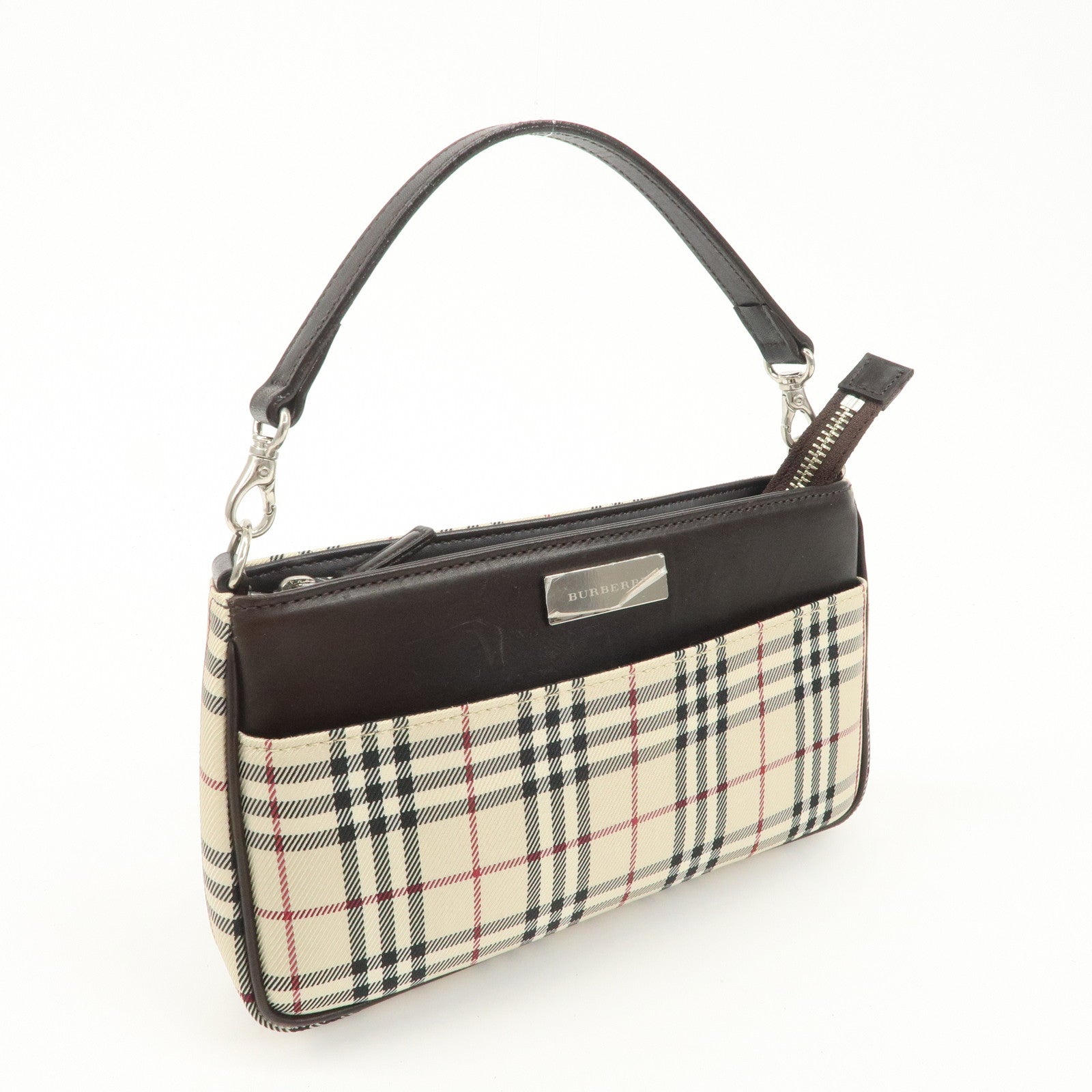 BURBERRY Canvas Leather Shoulder Bag Silver Hardware Used