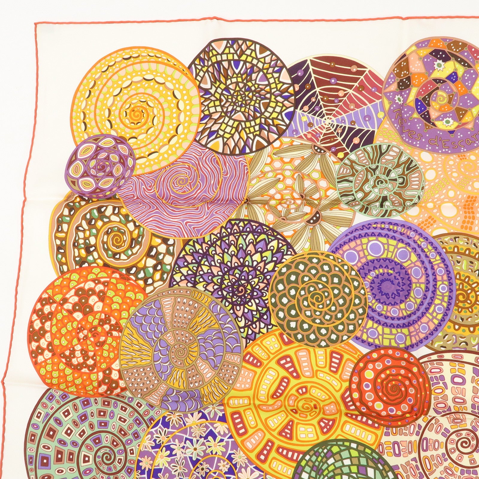 HERMES 100% Silk Carre 90 Reves d'Escargots Scarf Multi Color Used