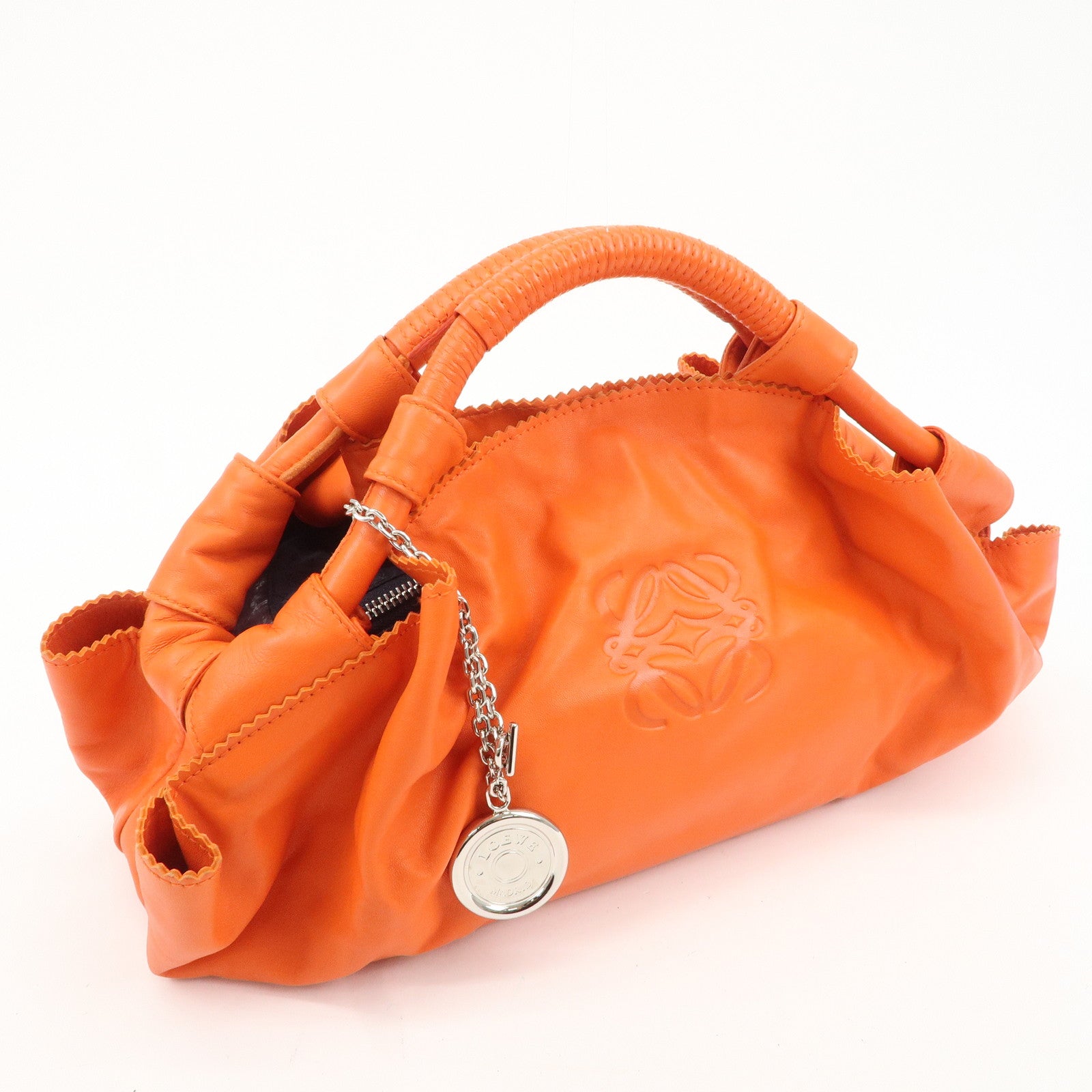 LOEWE Anagram Leather Nappa Aire Hand Shoulder Bag Orange Used