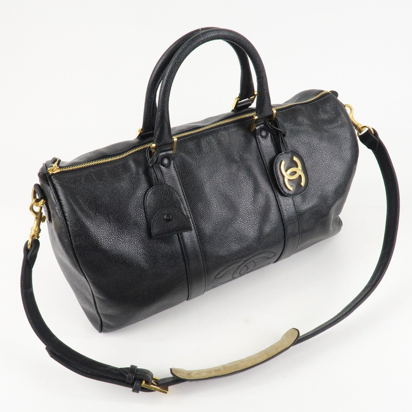 CHANEL Caviar Skin Large COCO 2Way Boston Bag Black Used