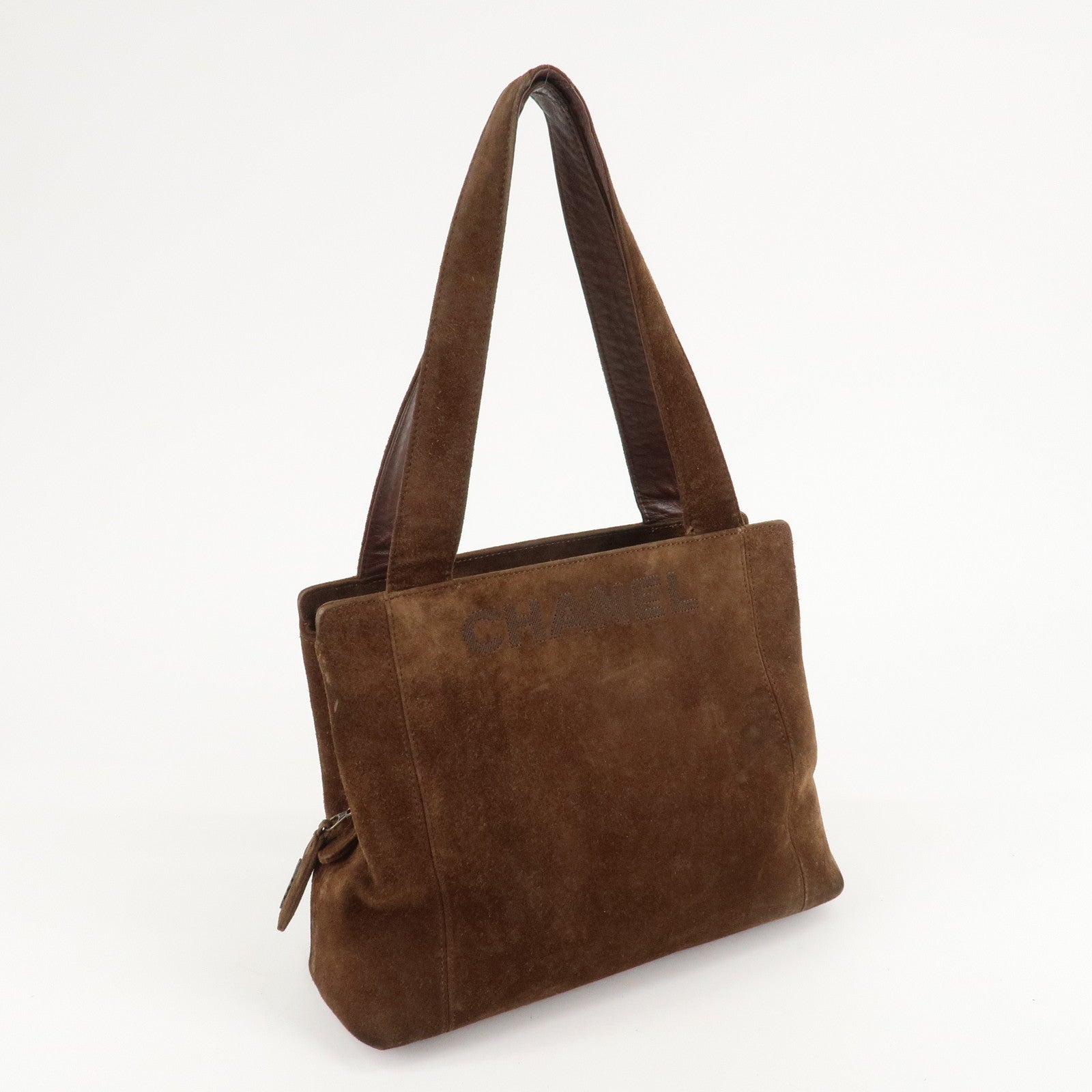 CHANEL Suede Tote Bag Shoulder Bag Hand Bag Brown Used