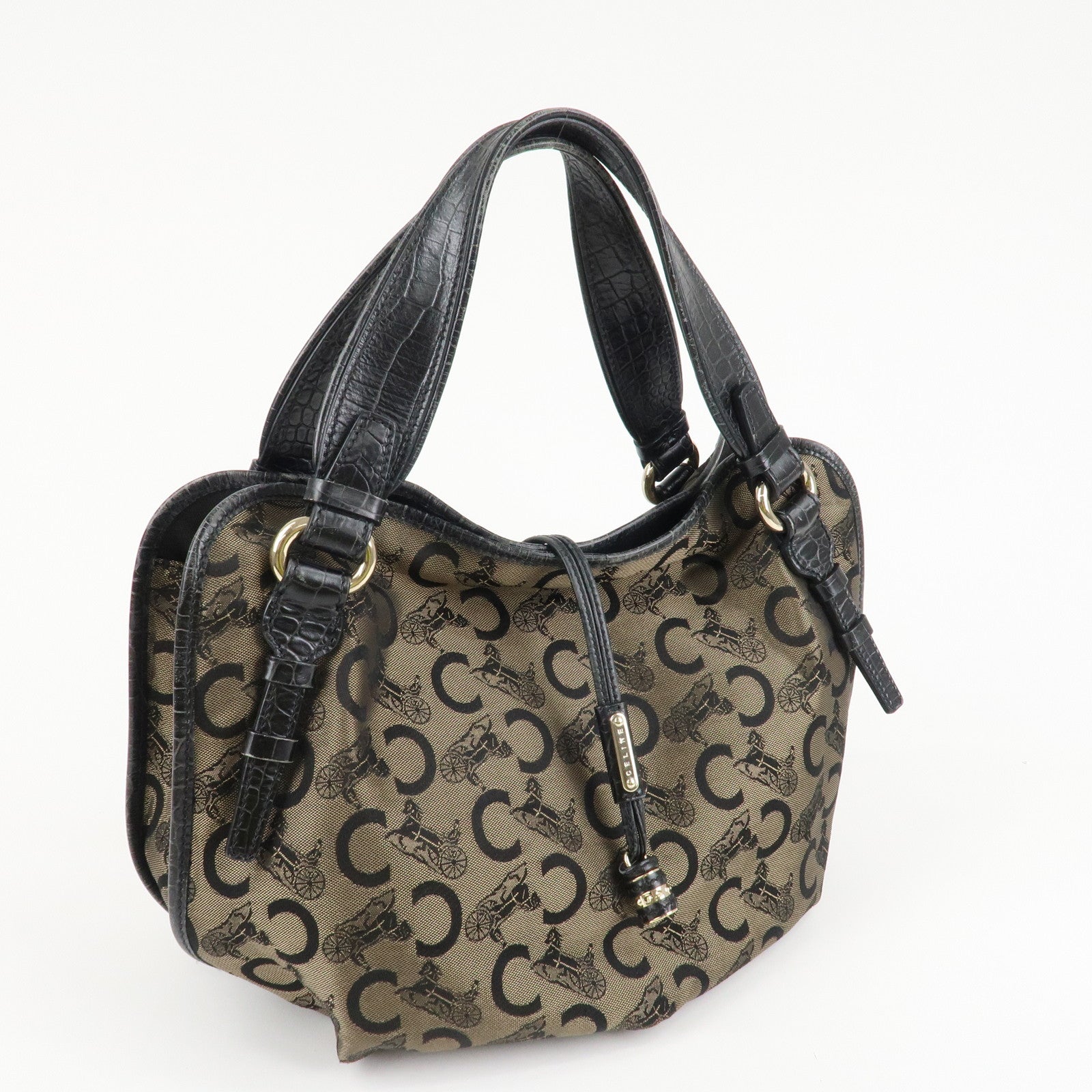 CELINE C Macadam Canvas Embossed Leather Bittersweet Shoulder Bag Used